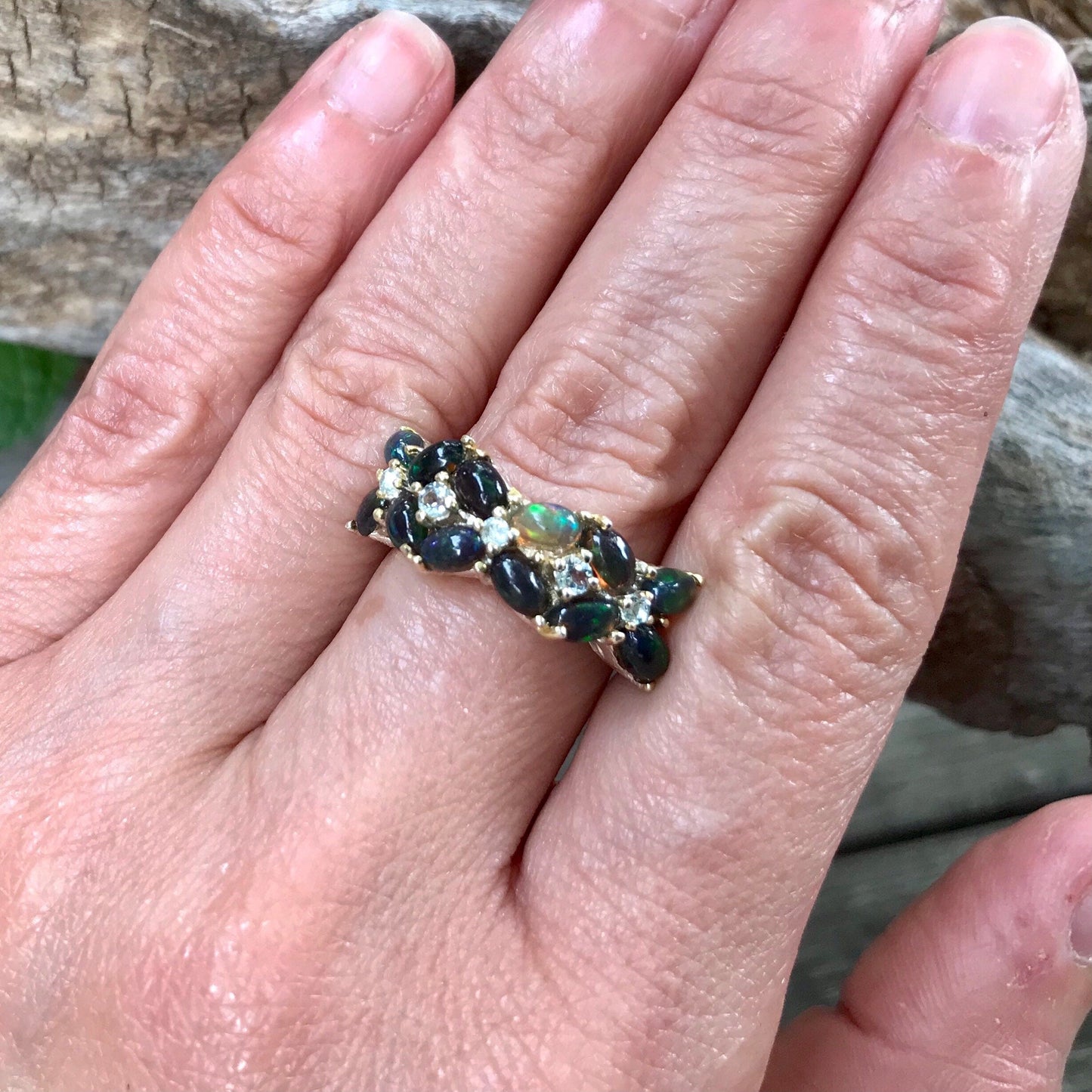 sterling silver natural fire opal topaz band ring 7.5 Colors Of Etnika