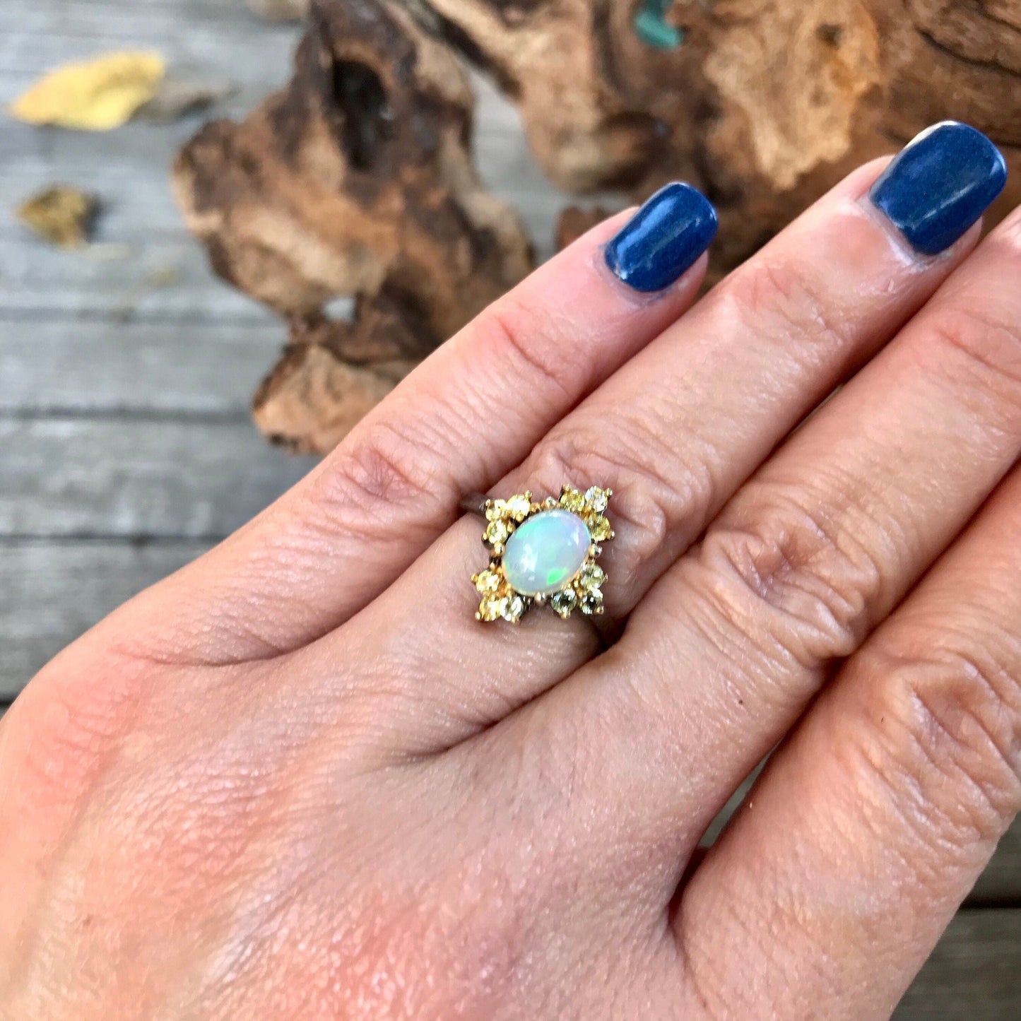 Sterling Silver natural opal promise ring 7 Colors Of Etnika
