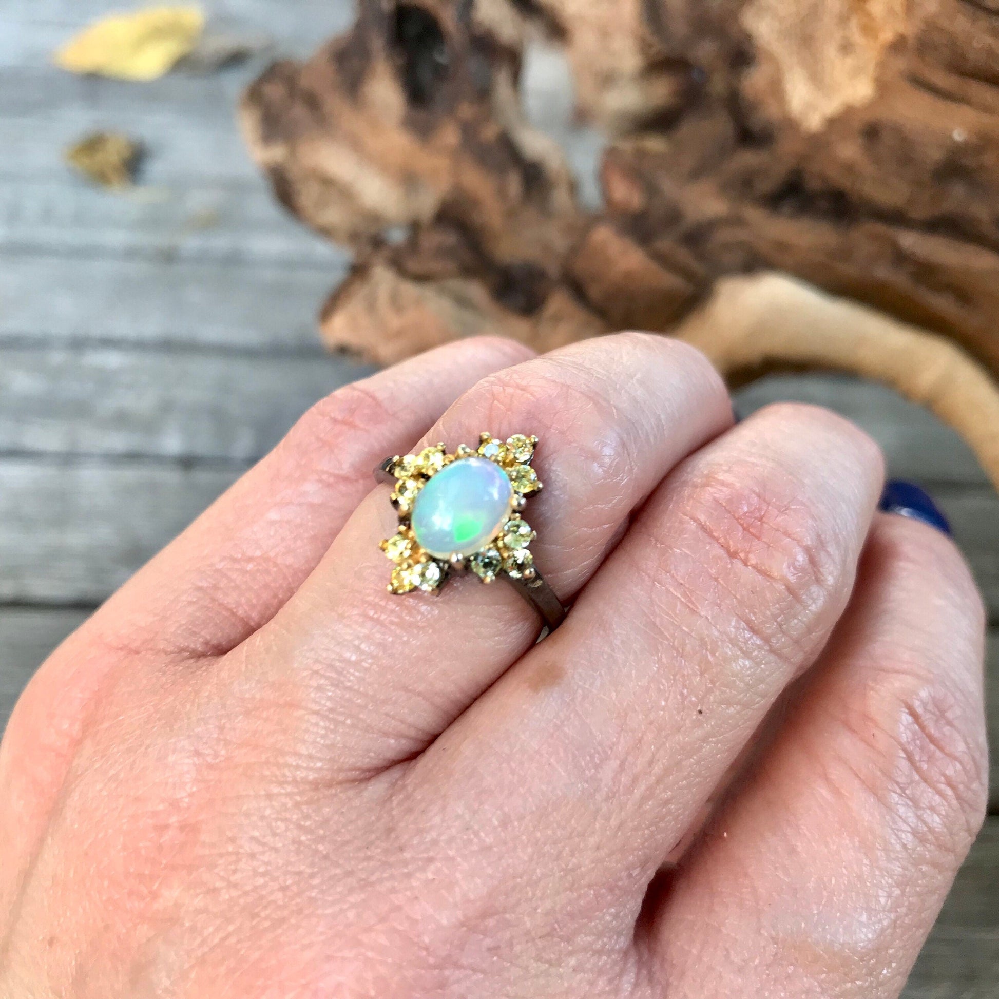 Sterling Silver natural opal promise ring 7 Colors Of Etnika