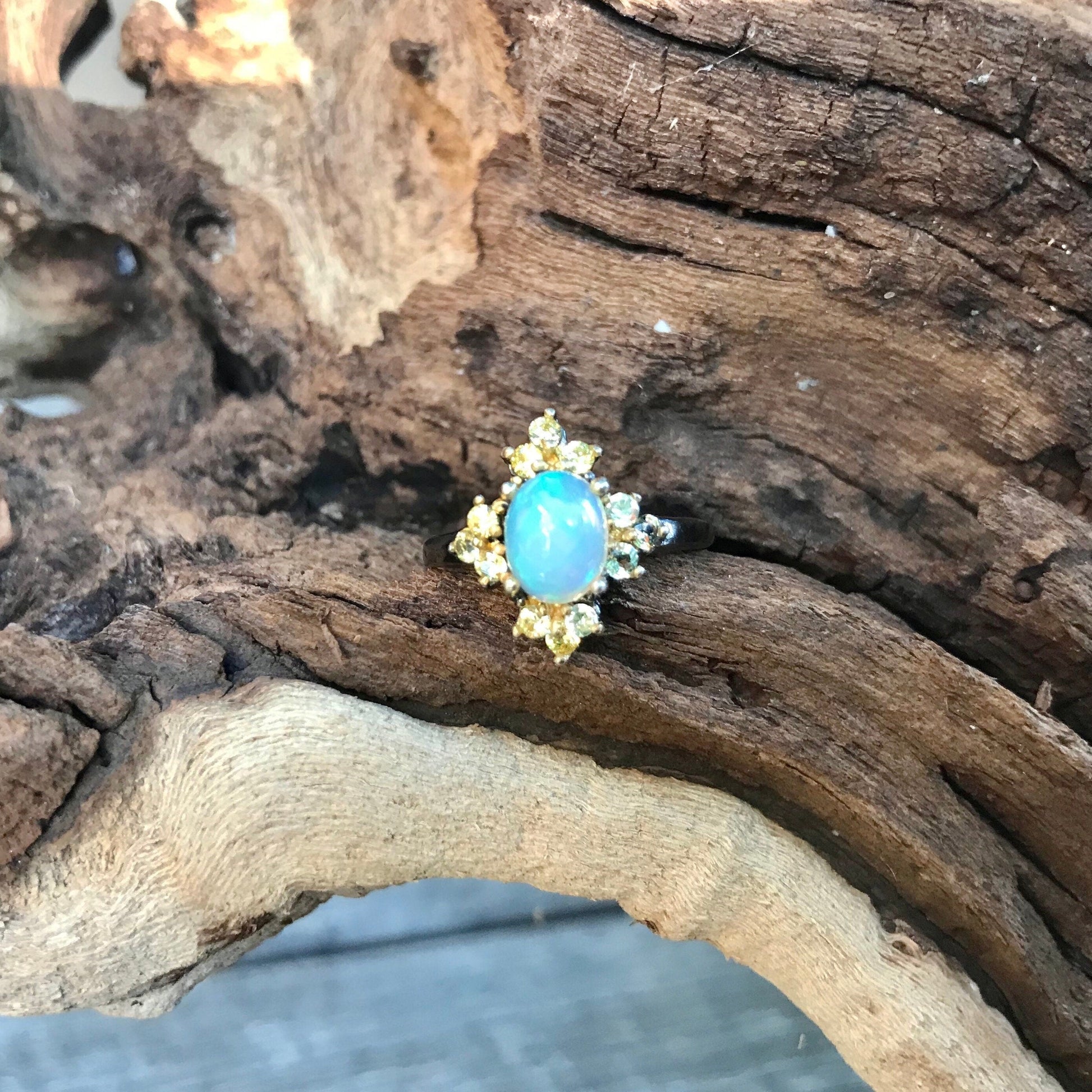 Sterling Silver natural opal promise ring 7 Colors Of Etnika