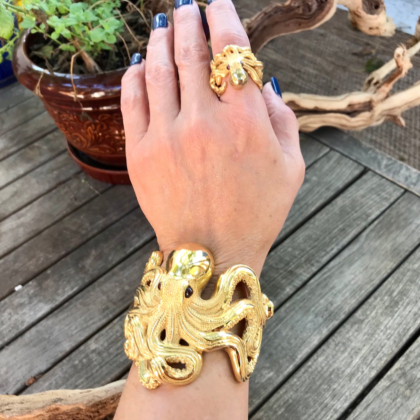 sterling silver Gold squid octopus cuff Bracelet  artisan handmade