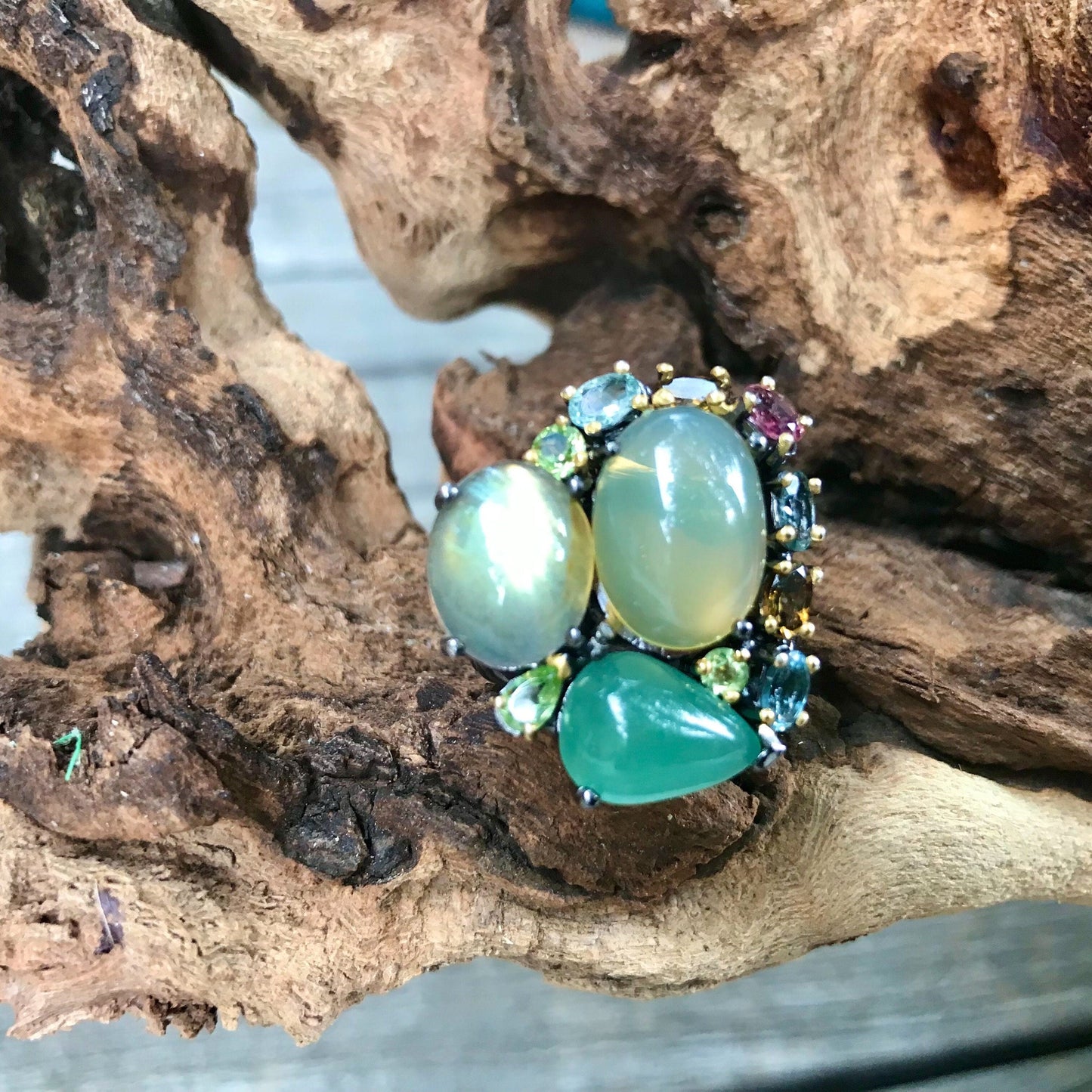 Sterling Silver natural Opal Labradorite Statement 8.5 Colors Of Etnika