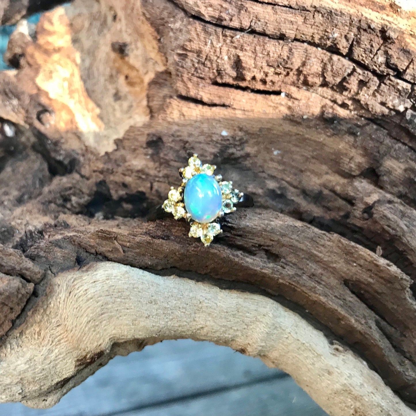 Sterling Silver natural opal promise ring 7 Colors Of Etnika