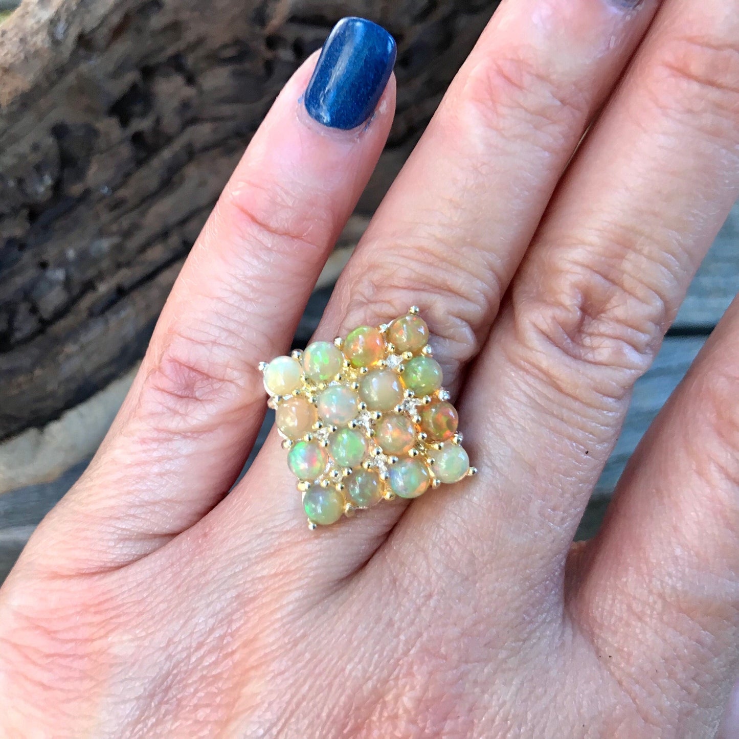 Sterling Silver Handmade Fire Opal Statement cluster ring 6 Colors Of Etnika