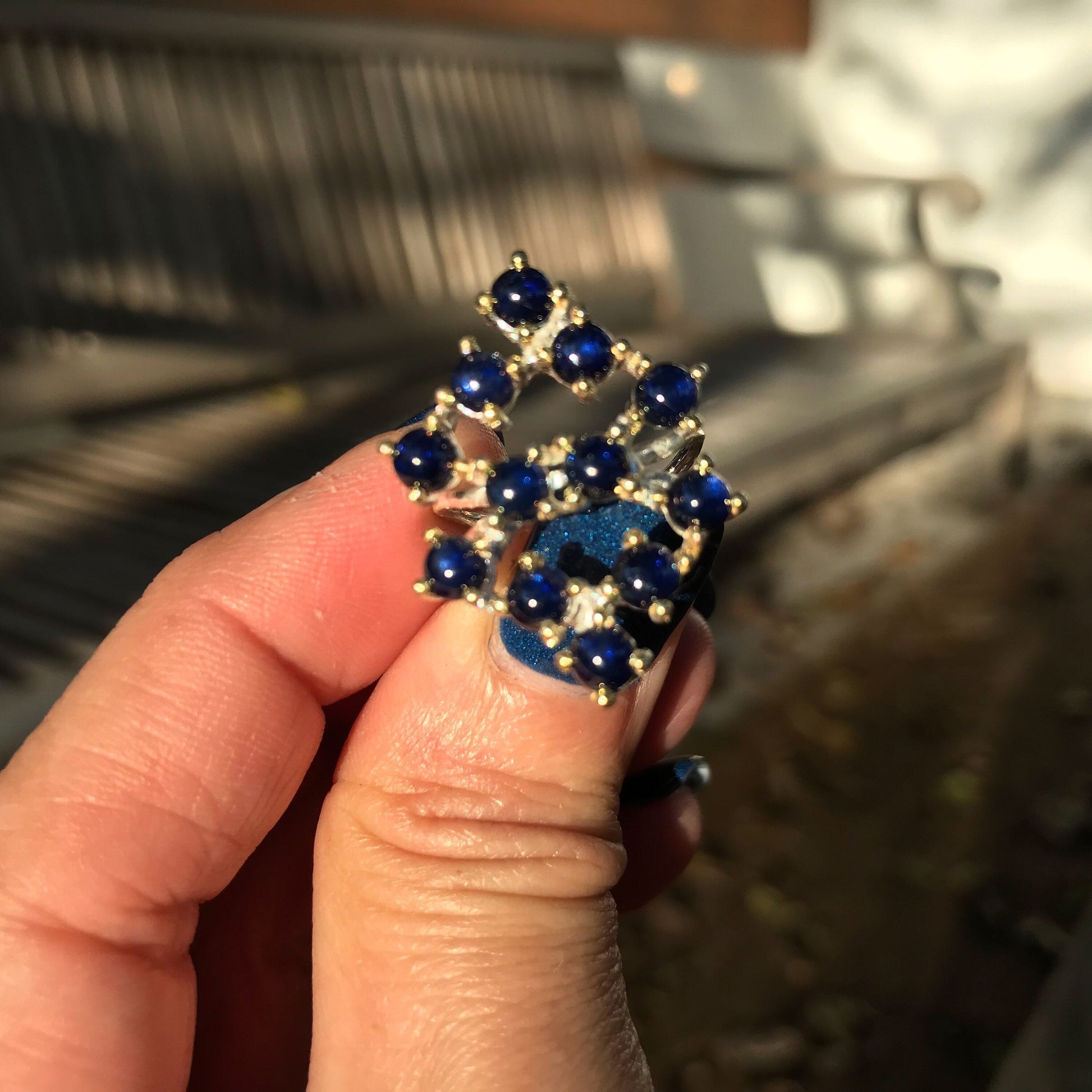 Sterling  Silver Natural Sapphire cluster Ring 6 Colors Of Etnika
