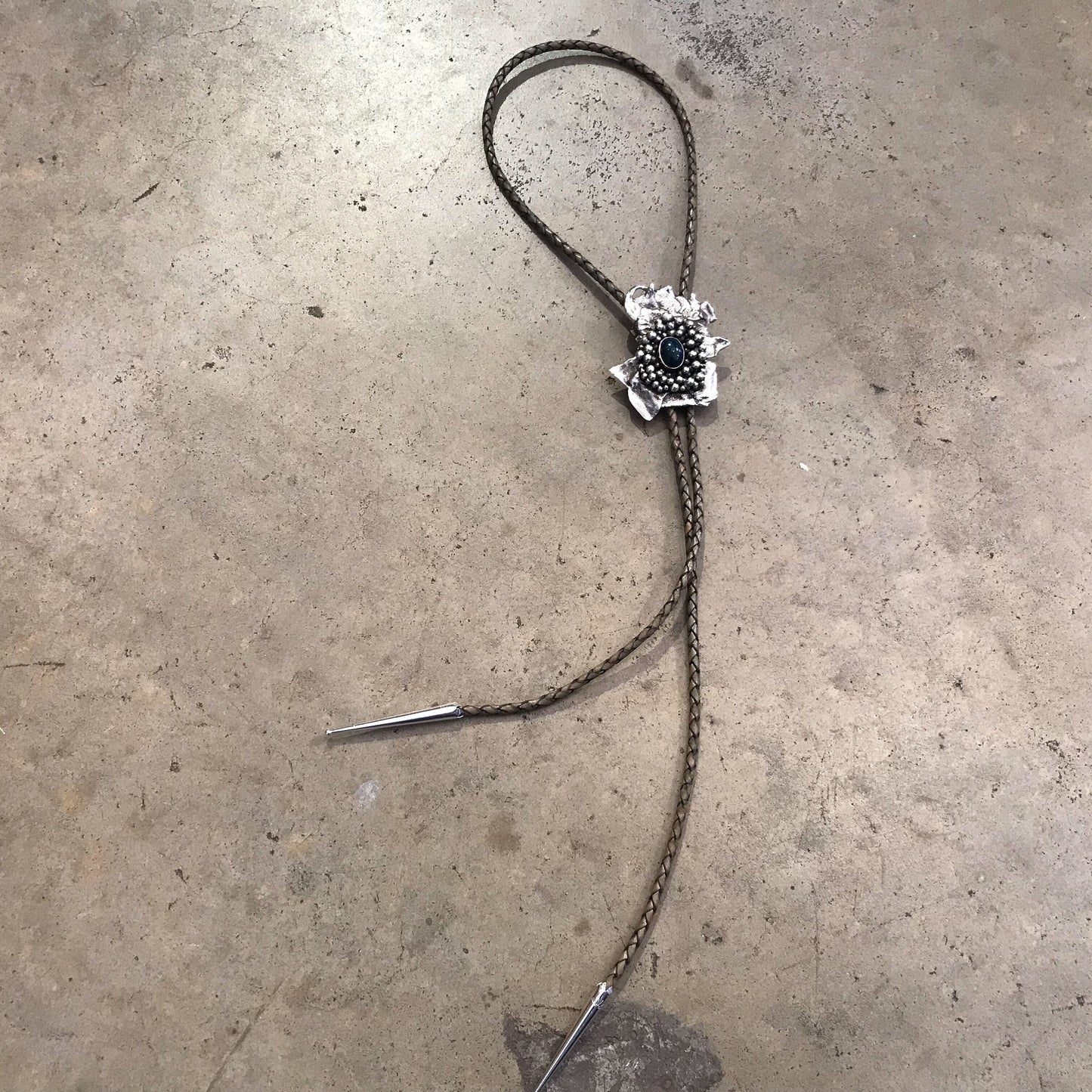 Sterling silver black fire opal brutalist abstract bolo tie necklace
