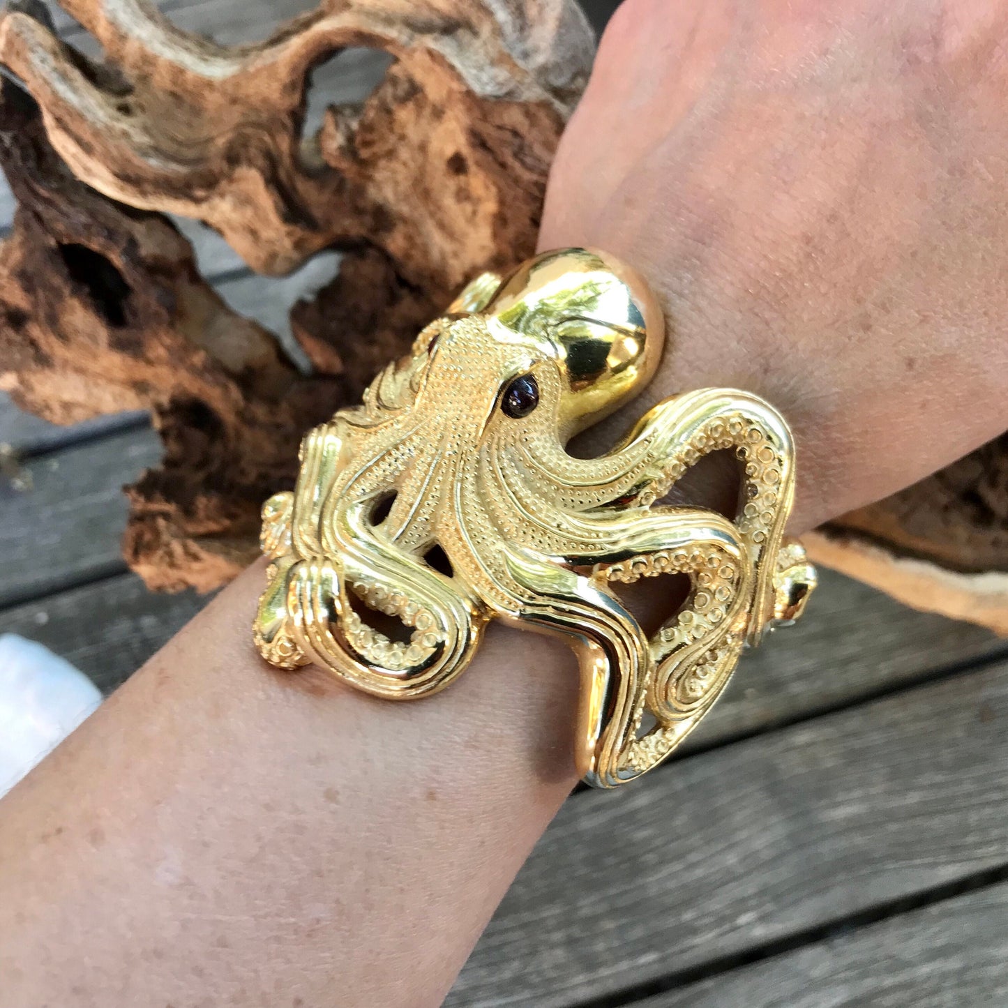 sterling silver Gold squid octopus cuff Bracelet  artisan handmade