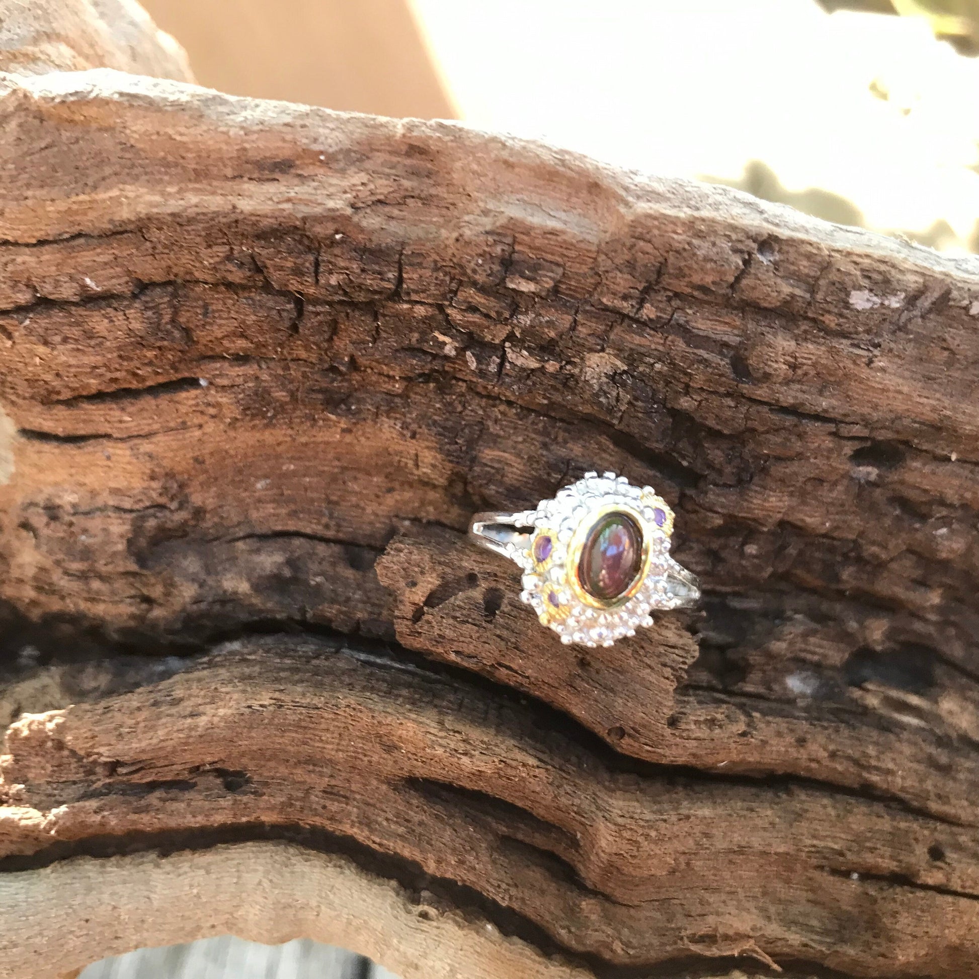 Sterling Silver black Fire Opal Amethyst ring 7 Colors Of Etnika