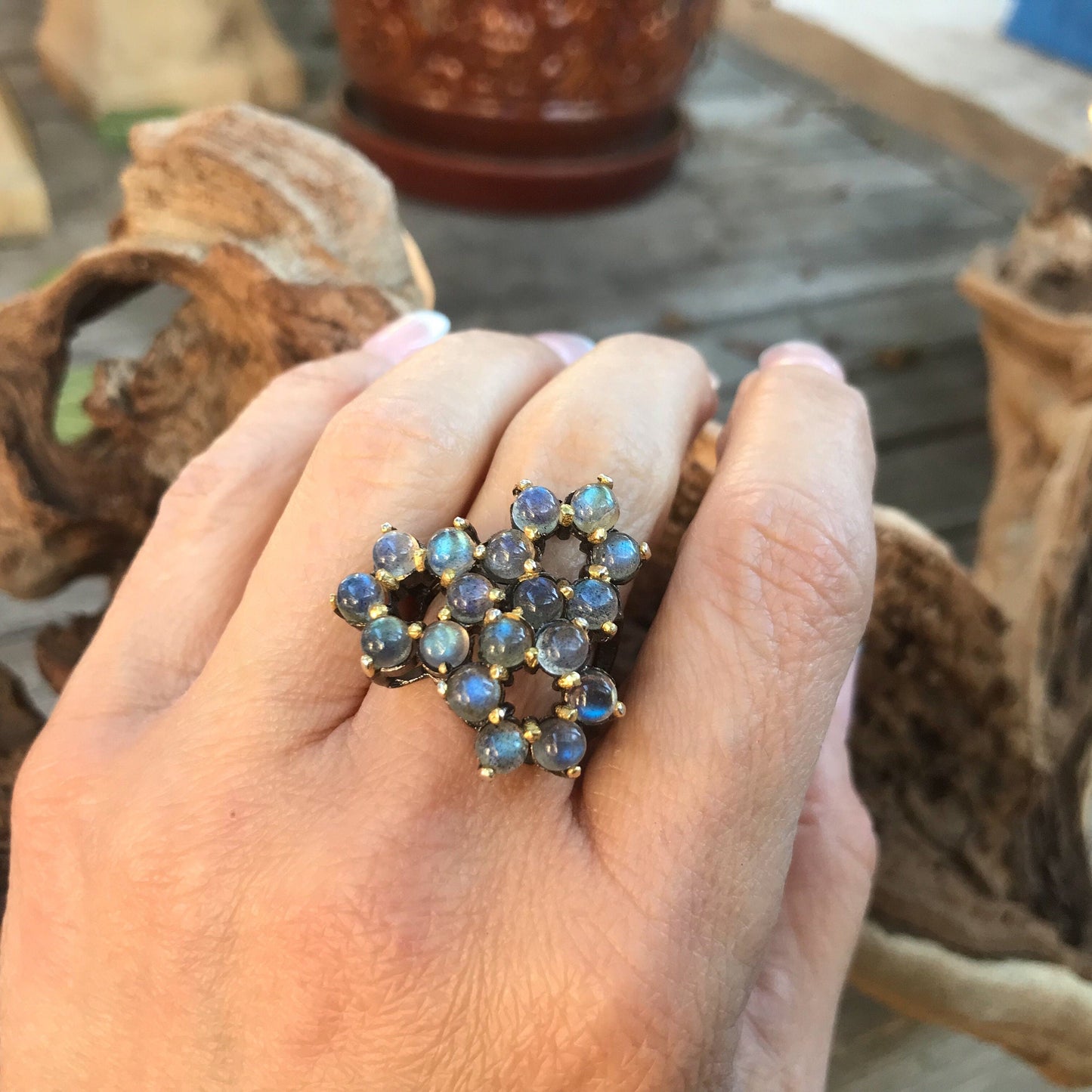 Sterling  silver Cluster Labradorite Ring 5.5 Colors Of Etnika