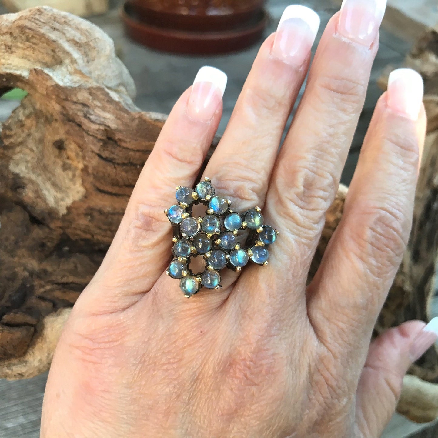 Sterling  silver Cluster Labradorite Ring 5.5 Colors Of Etnika