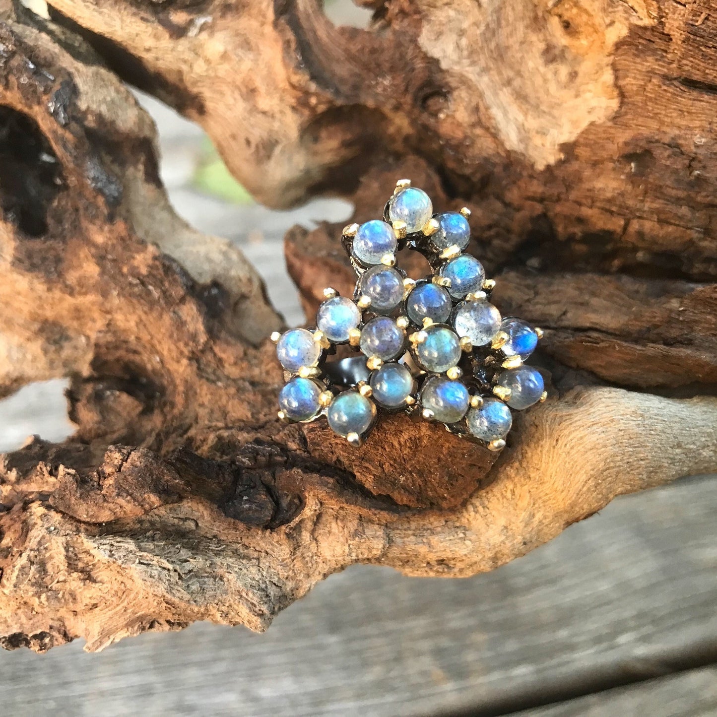 Sterling  silver Cluster Labradorite Ring 5.5 Colors Of Etnika
