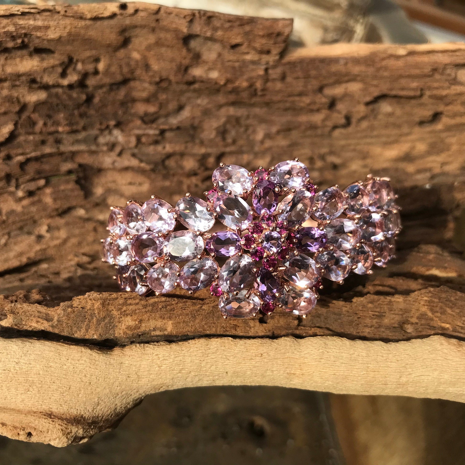 Sterling silver Rose gold amethyst Rhodolite cuff bracelet Colors Of Etnika