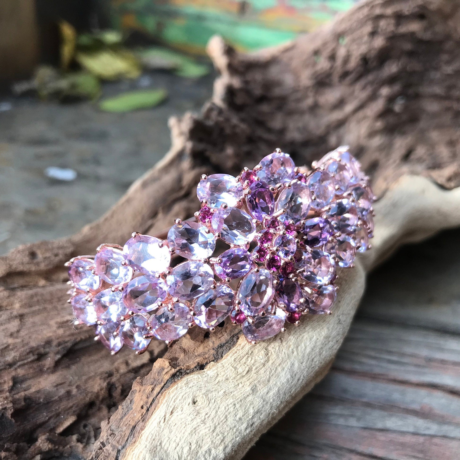 Sterling silver Rose gold amethyst Rhodolite cuff bracelet Colors Of Etnika