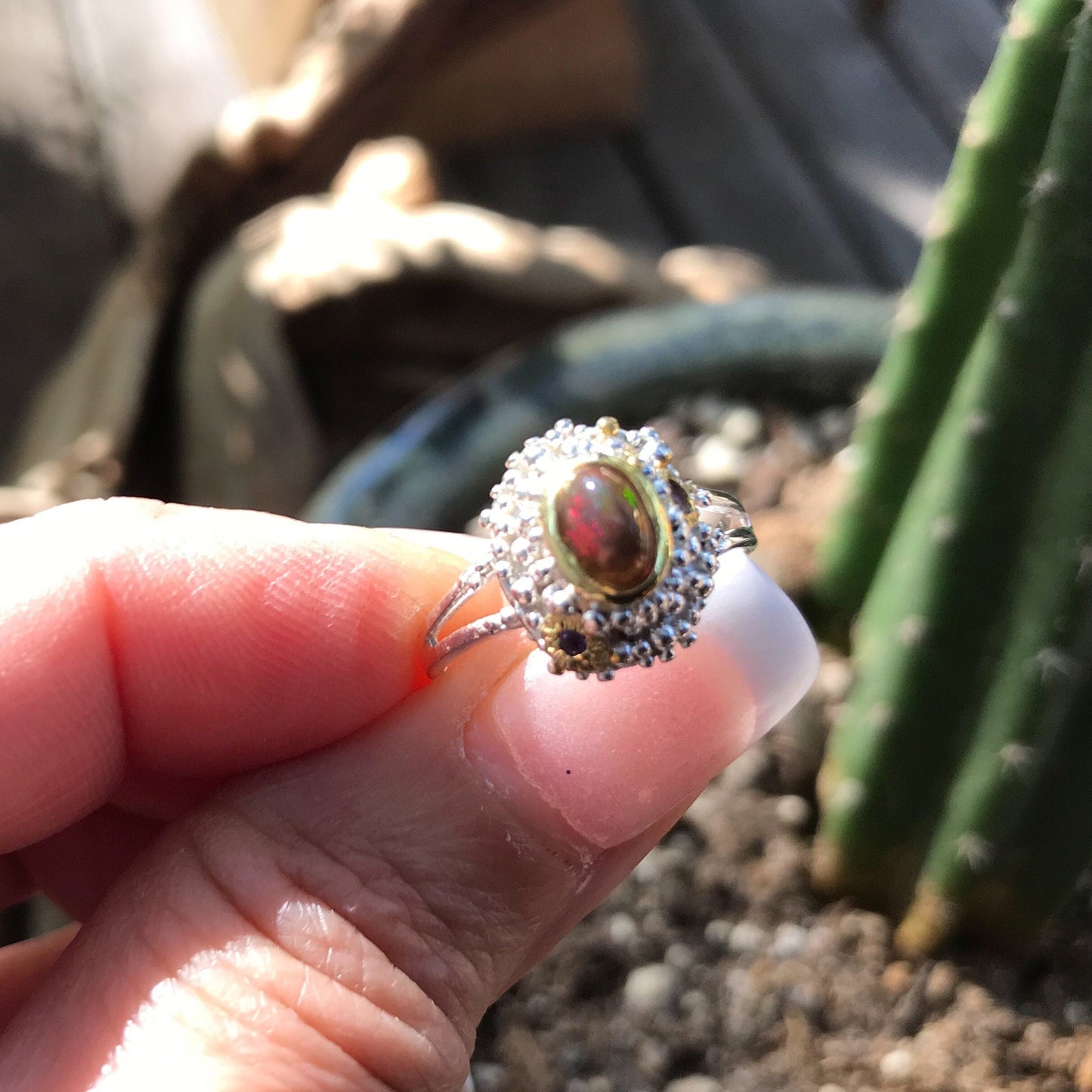 Sterling Silver black Fire Opal Amethyst ring 7 Colors Of Etnika