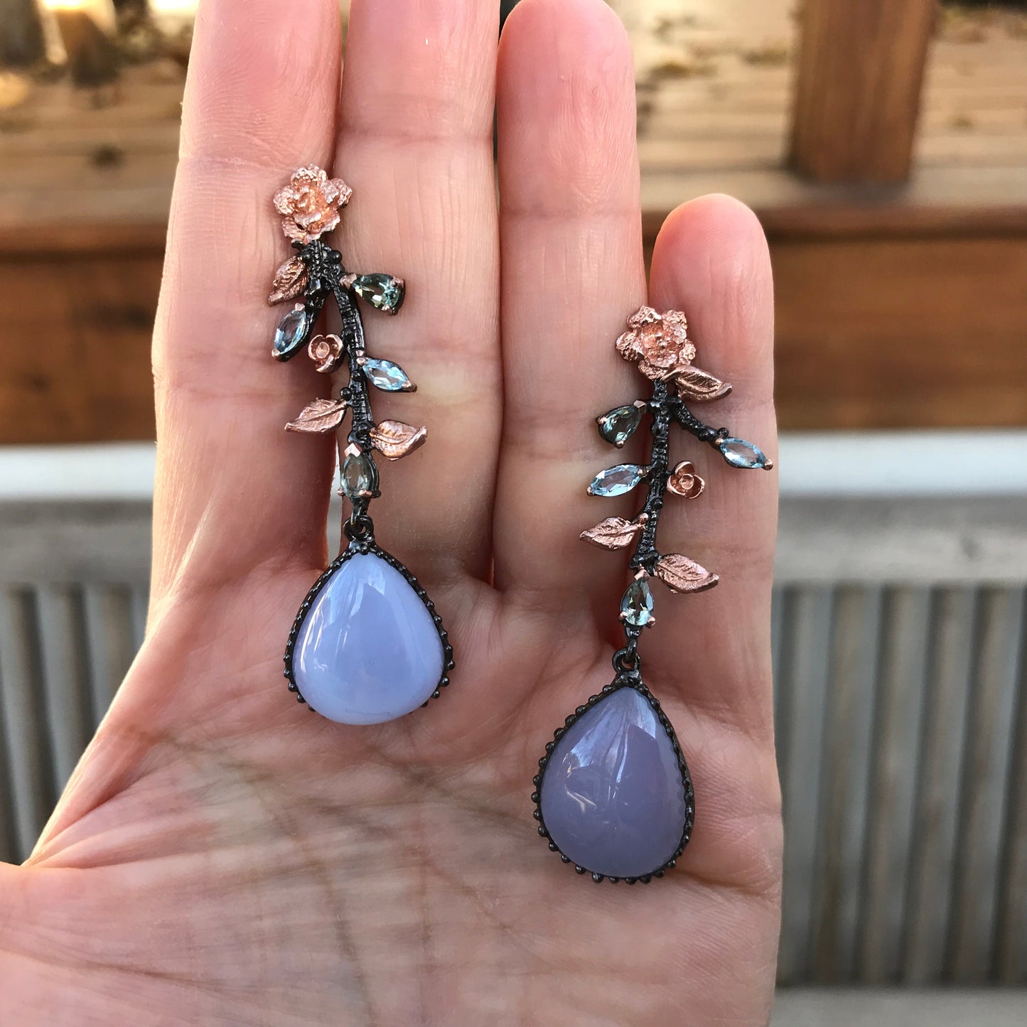 sterling silver blue  chalcedony topaz vintage  dangle Earrings