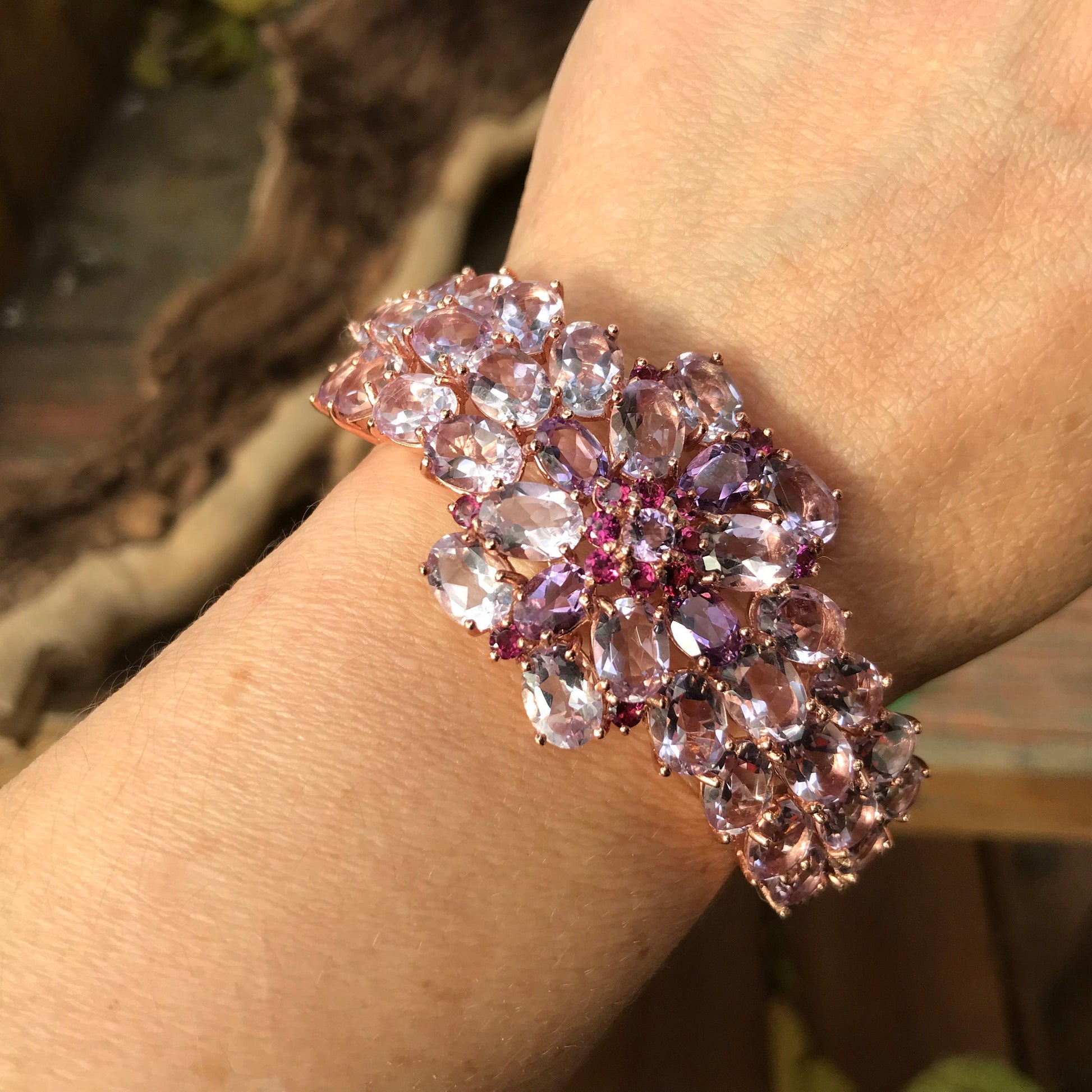 Sterling silver Rose gold amethyst Rhodolite cuff bracelet Colors Of Etnika
