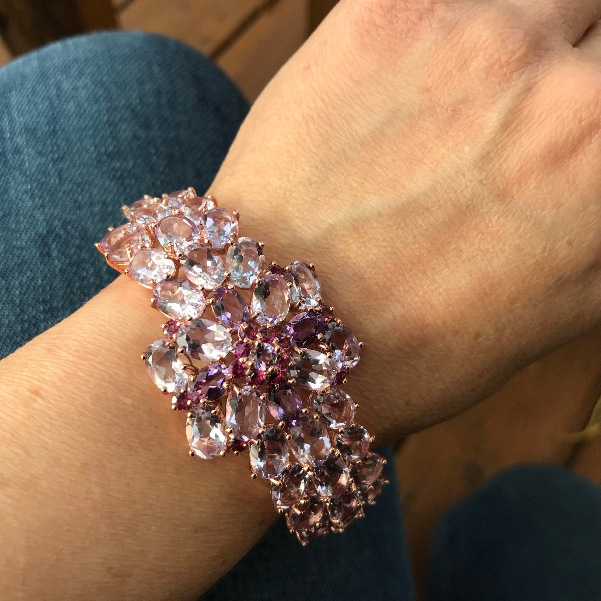 Sterling silver Rose gold amethyst Rhodolite cuff bracelet Colors Of Etnika