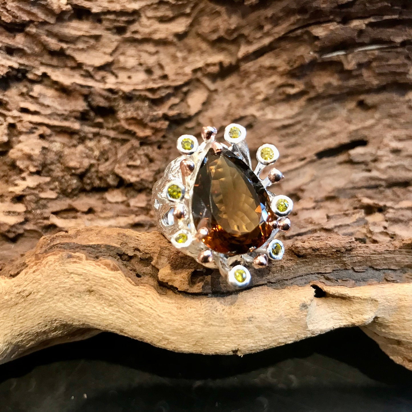 sterling silver cognac quartz  brutalist statement ring 7.5 Colors Of Etnika