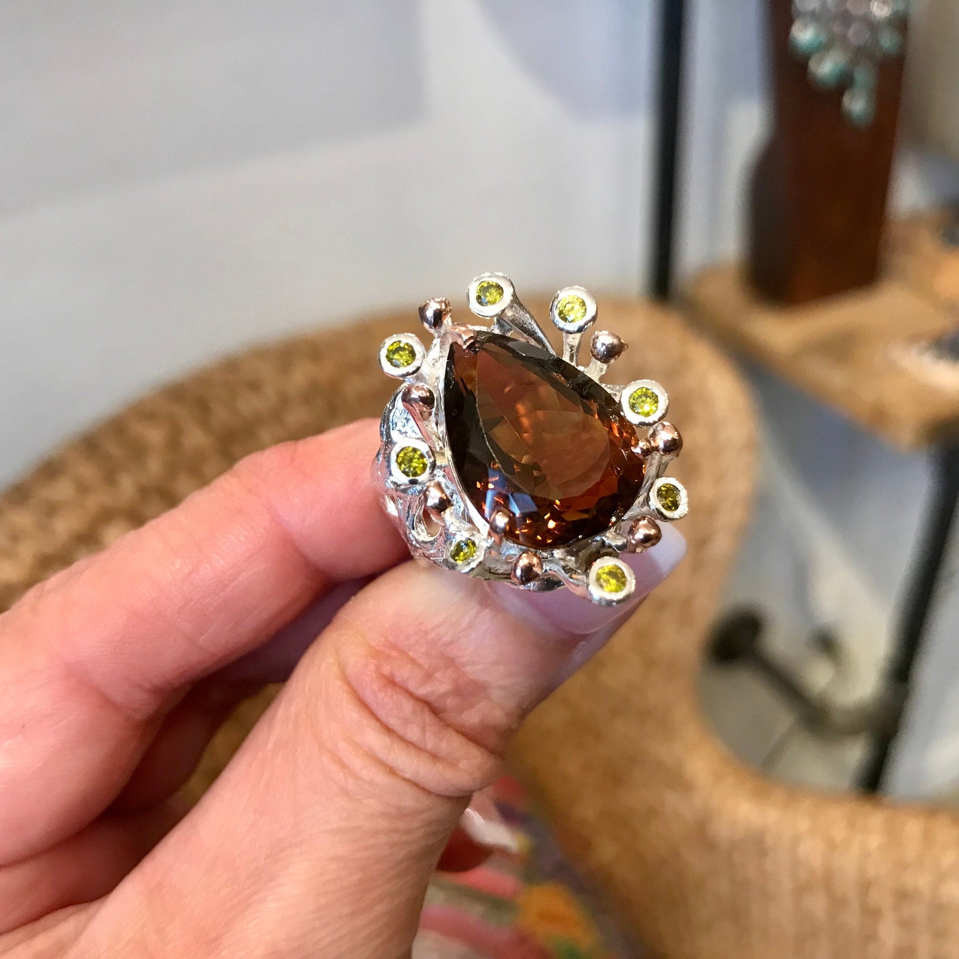 sterling silver cognac quartz  brutalist statement ring 7.5 Colors Of Etnika