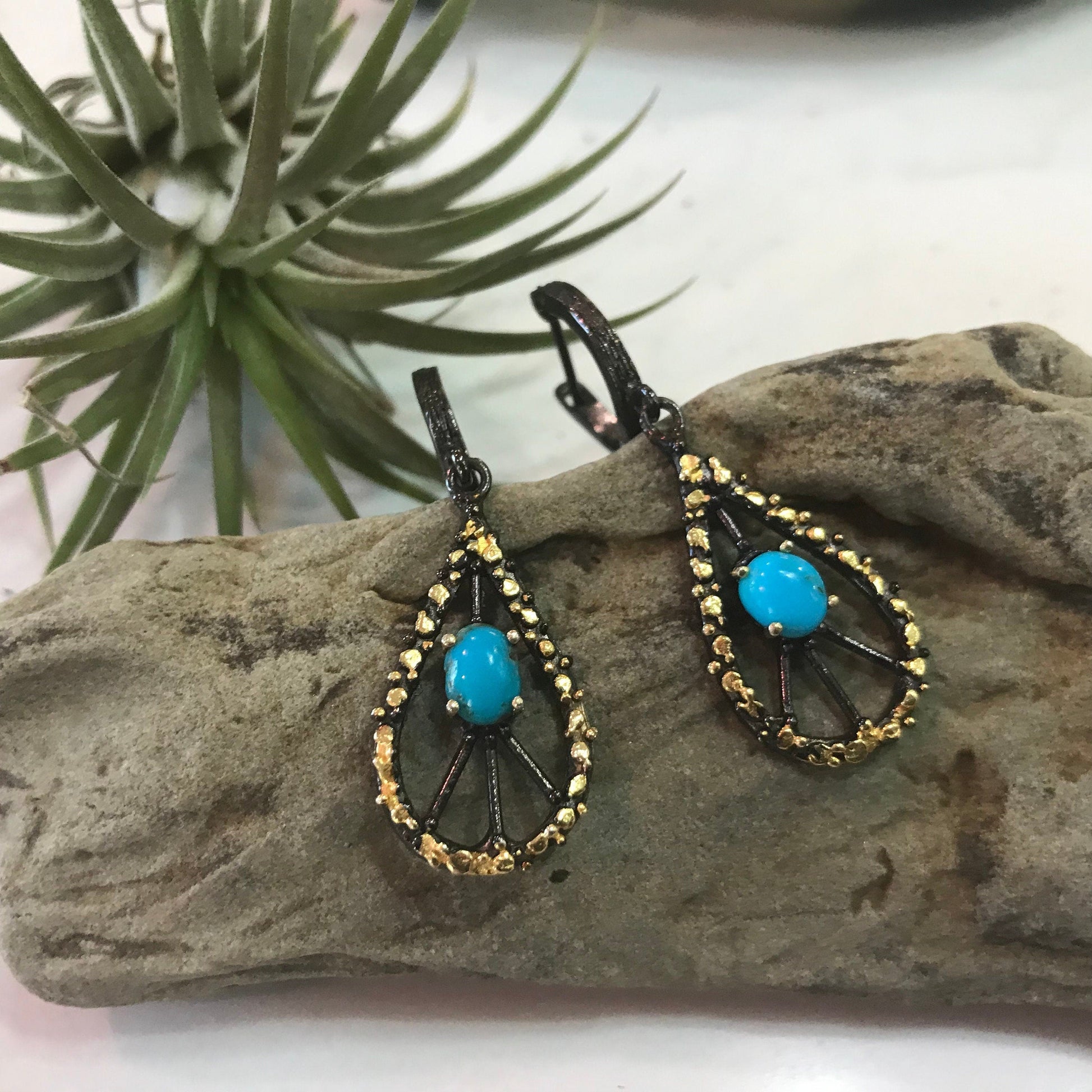 Sterling Silver natural turquoise Dangle earrings Colors Of Etnika