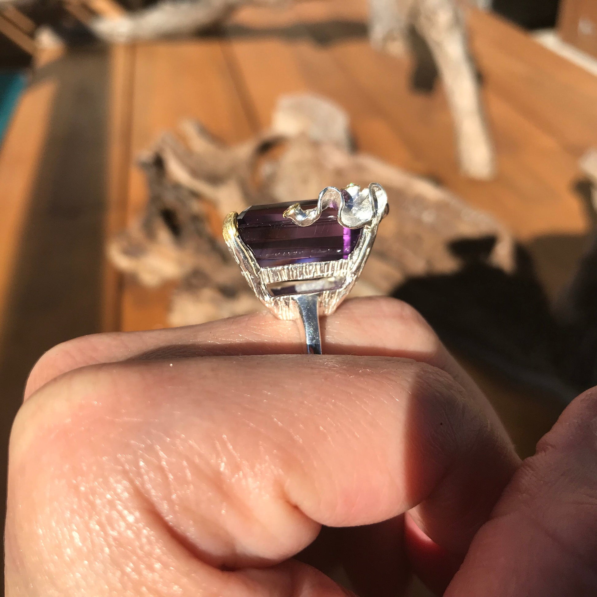 Sterling silver modernist amethyst ring 9 Colors Of Etnika