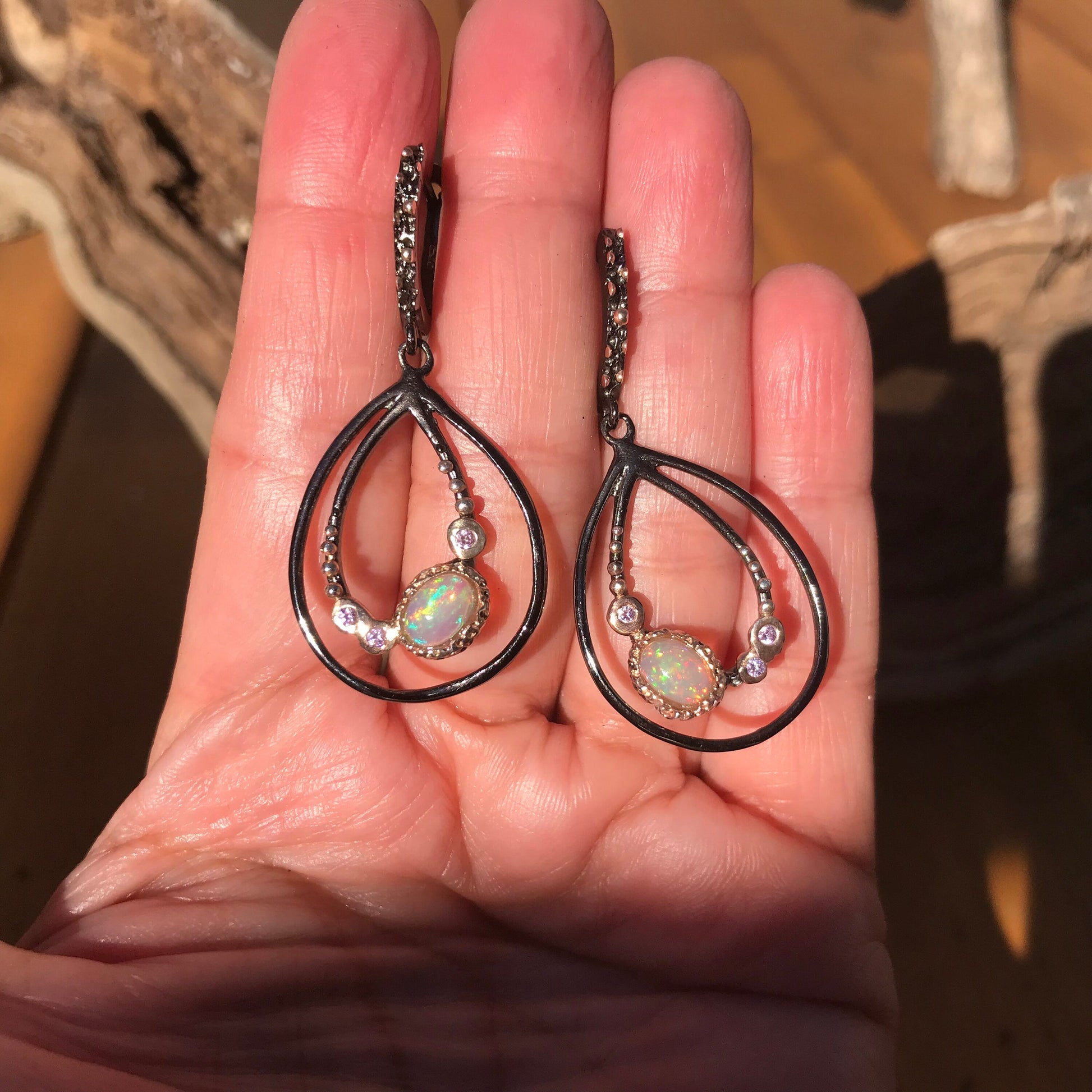 Sterling Silver Natural Fire opal dangle earrings Colors Of Etnika