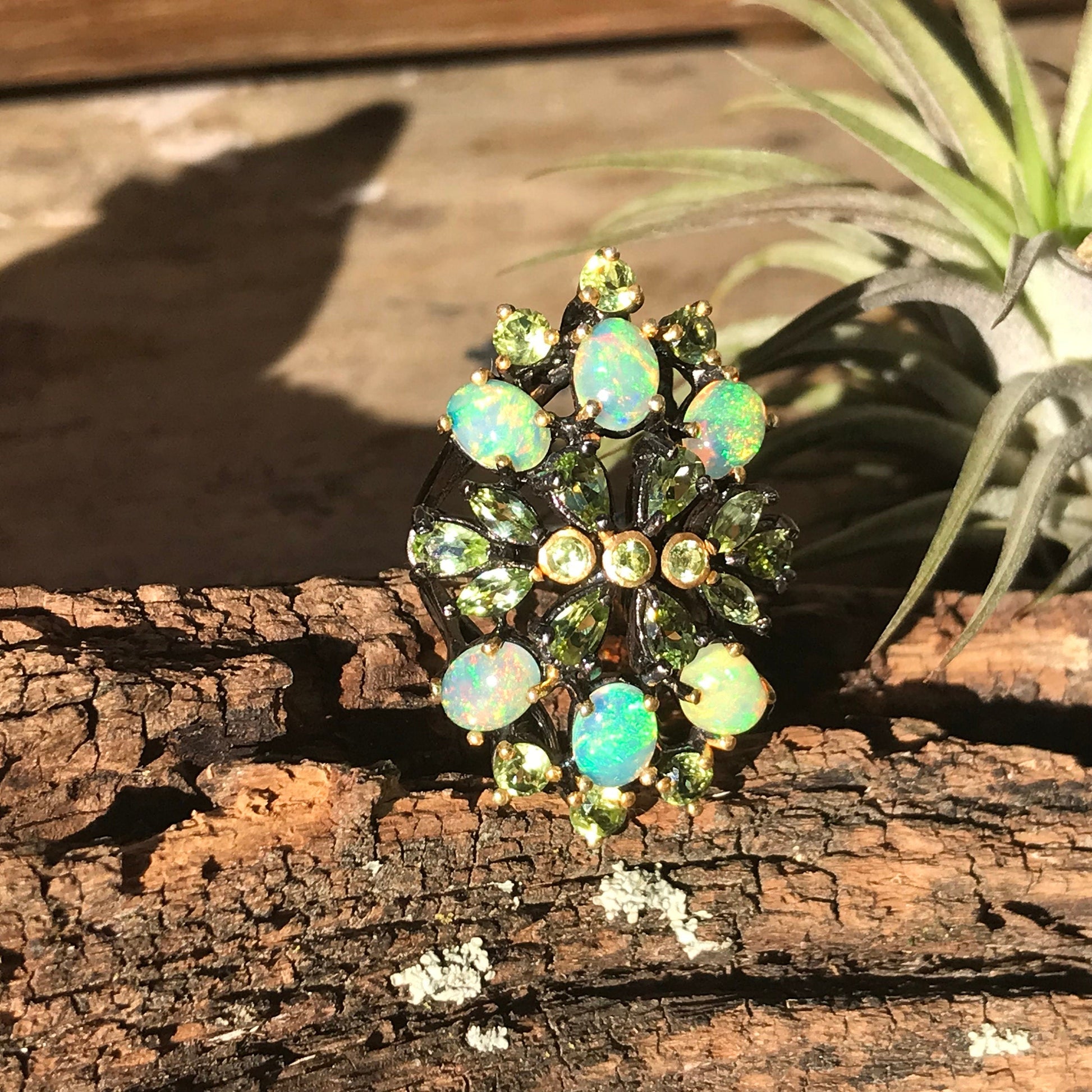 Sterling silver natural fire opal peridot  statement Ring 6 Colors Of Etnika