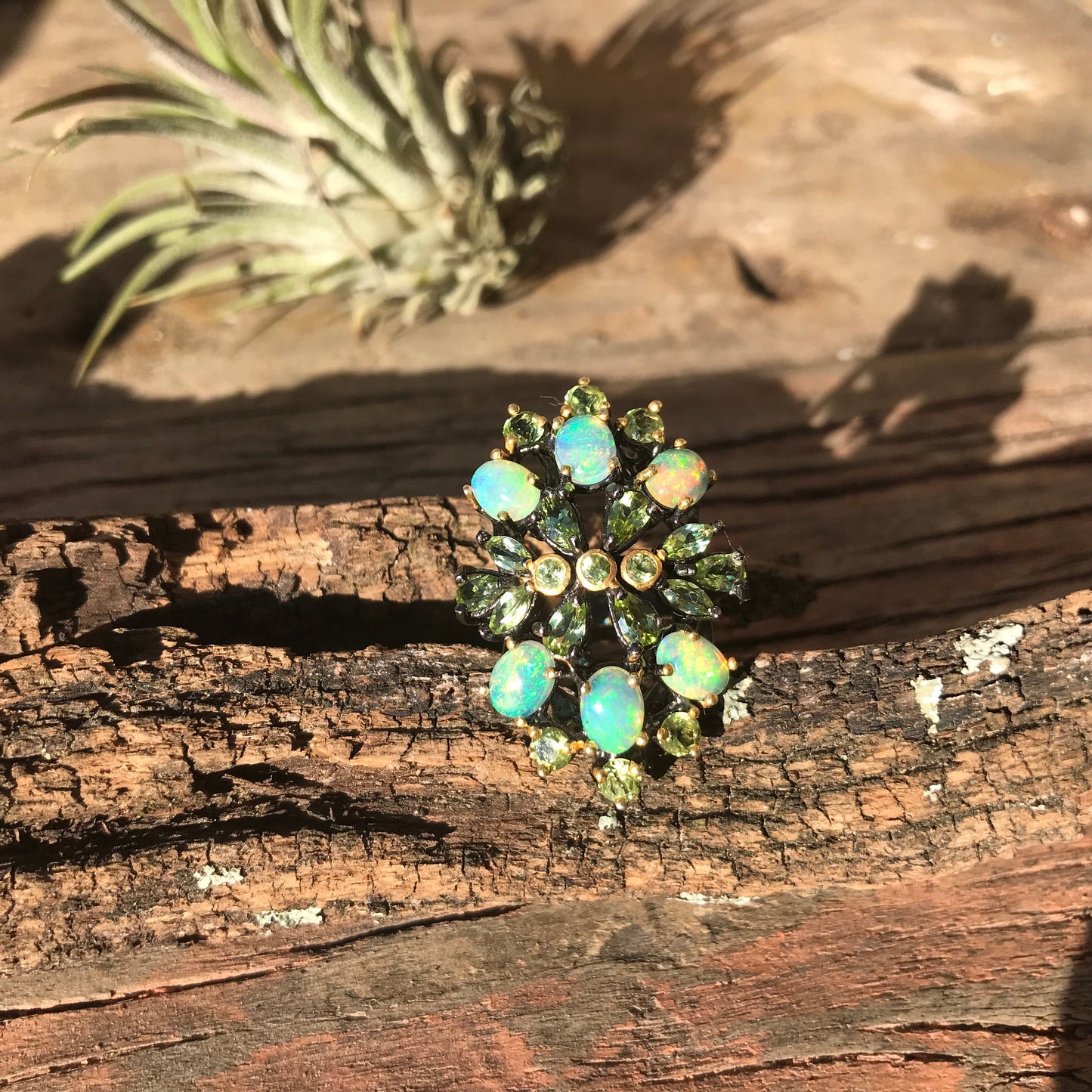 Sterling silver natural fire opal peridot  statement Ring 6 Colors Of Etnika