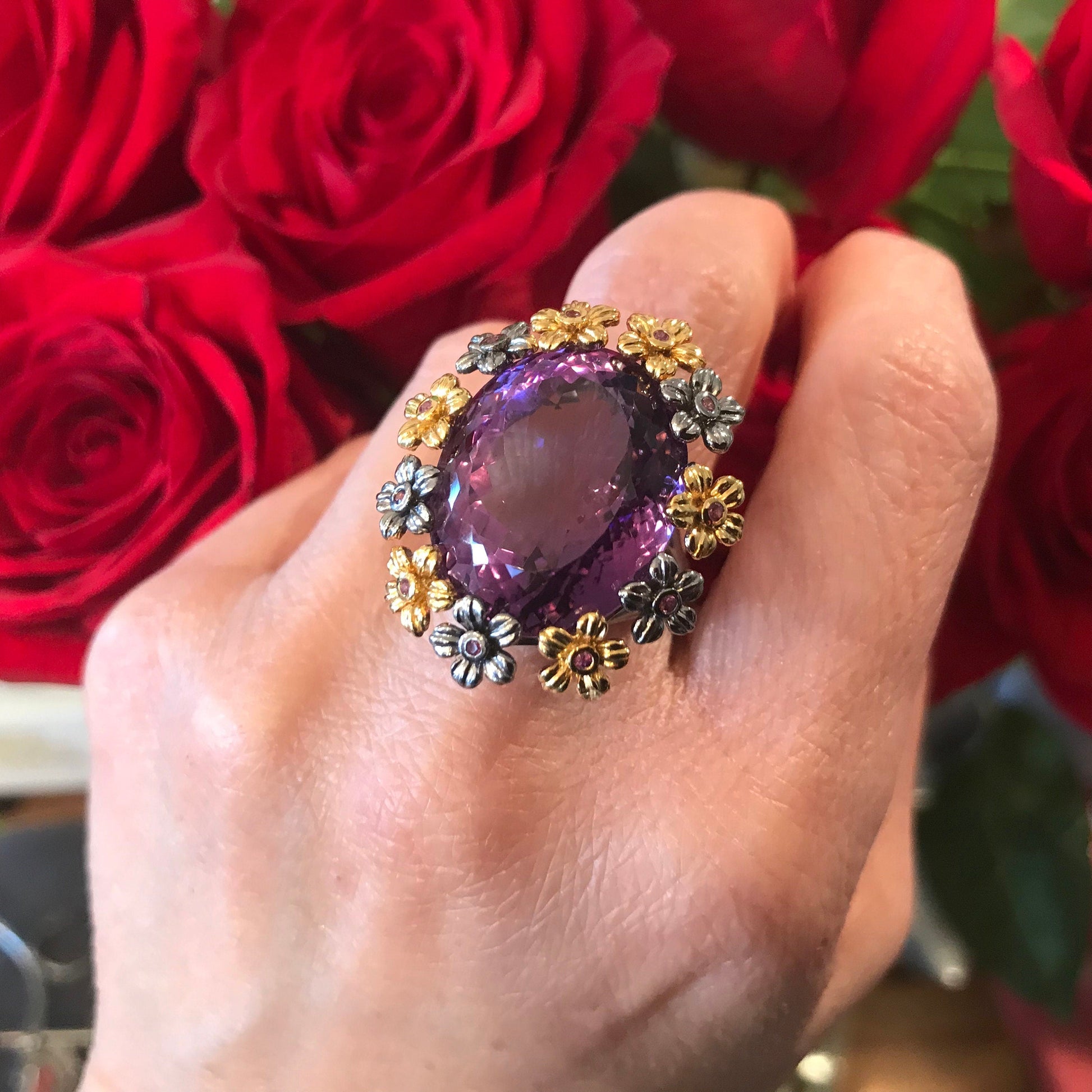 Sterling Silver Fancy Amethyst Garnet ring 8.5 Colors Of Etnika