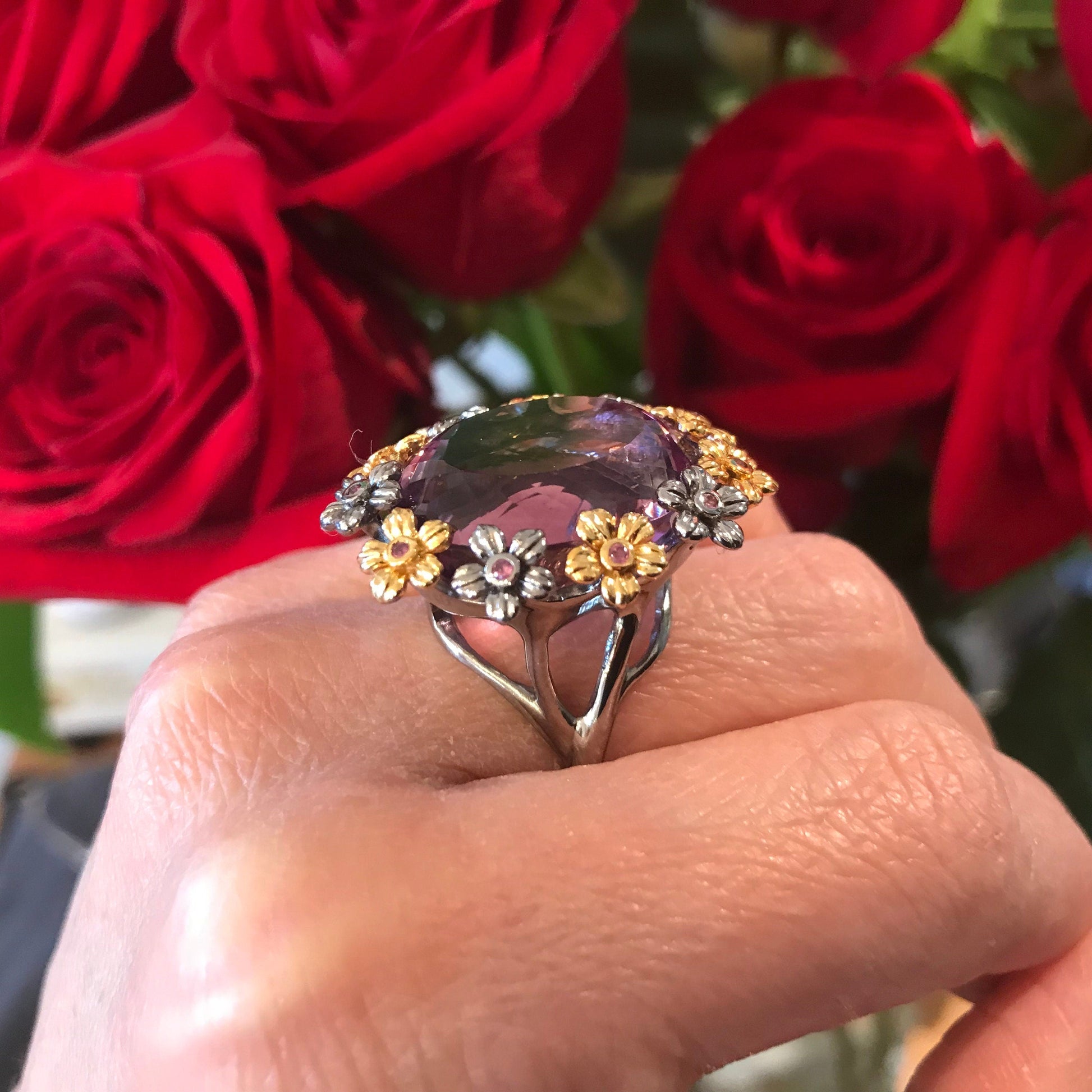 Sterling Silver Fancy Amethyst Garnet ring 8.5 Colors Of Etnika
