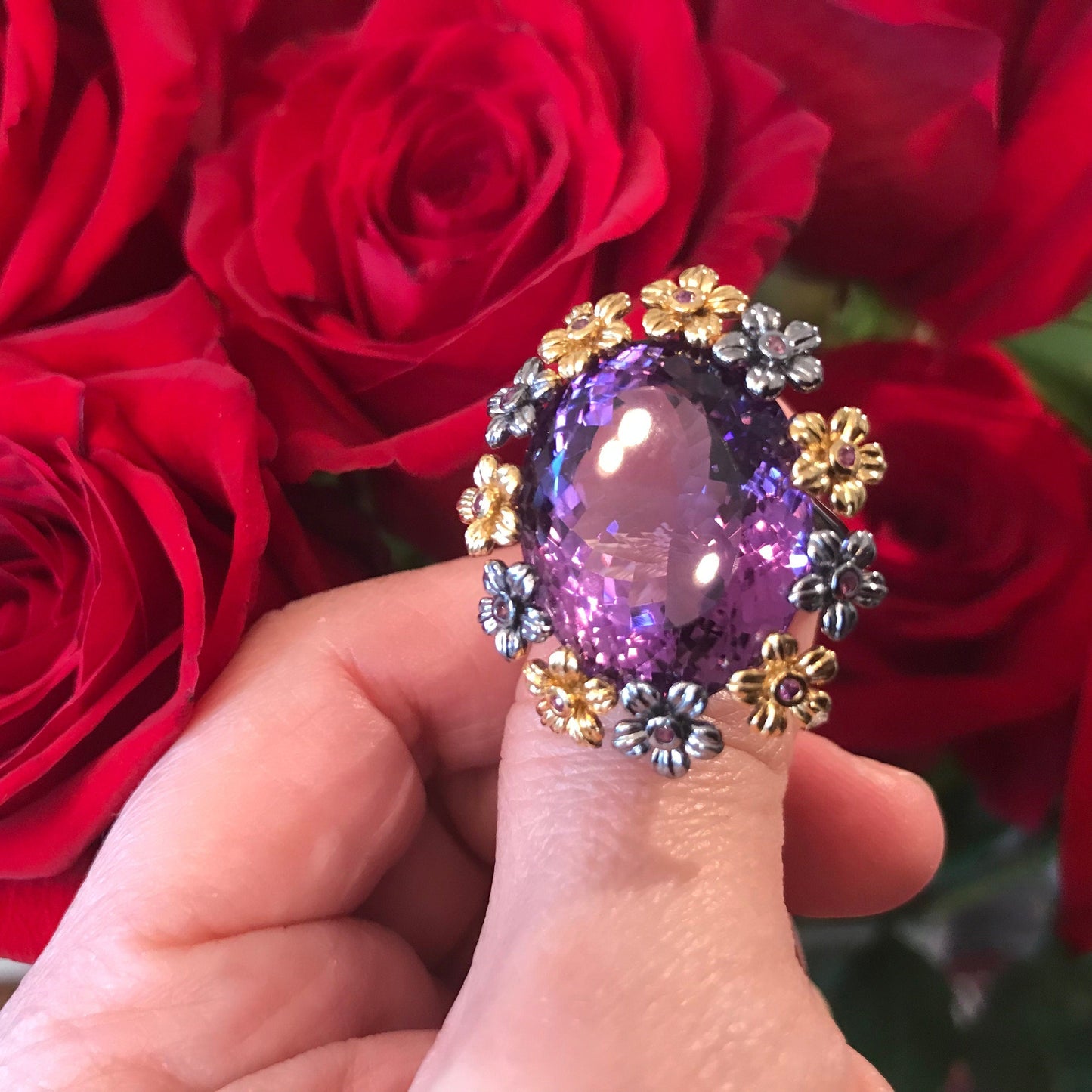 Sterling Silver Fancy Amethyst Garnet ring 8.5 Colors Of Etnika