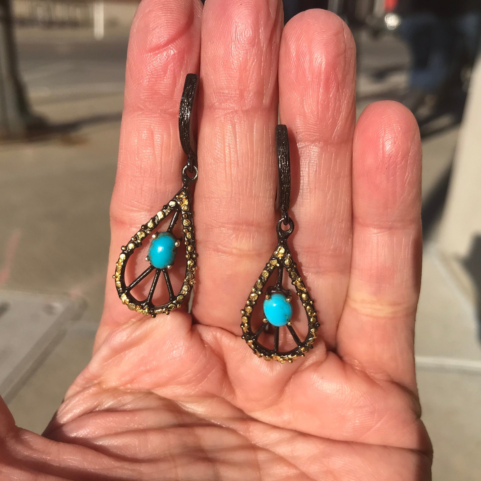 Sterling Silver natural turquoise Dangle earrings Colors Of Etnika