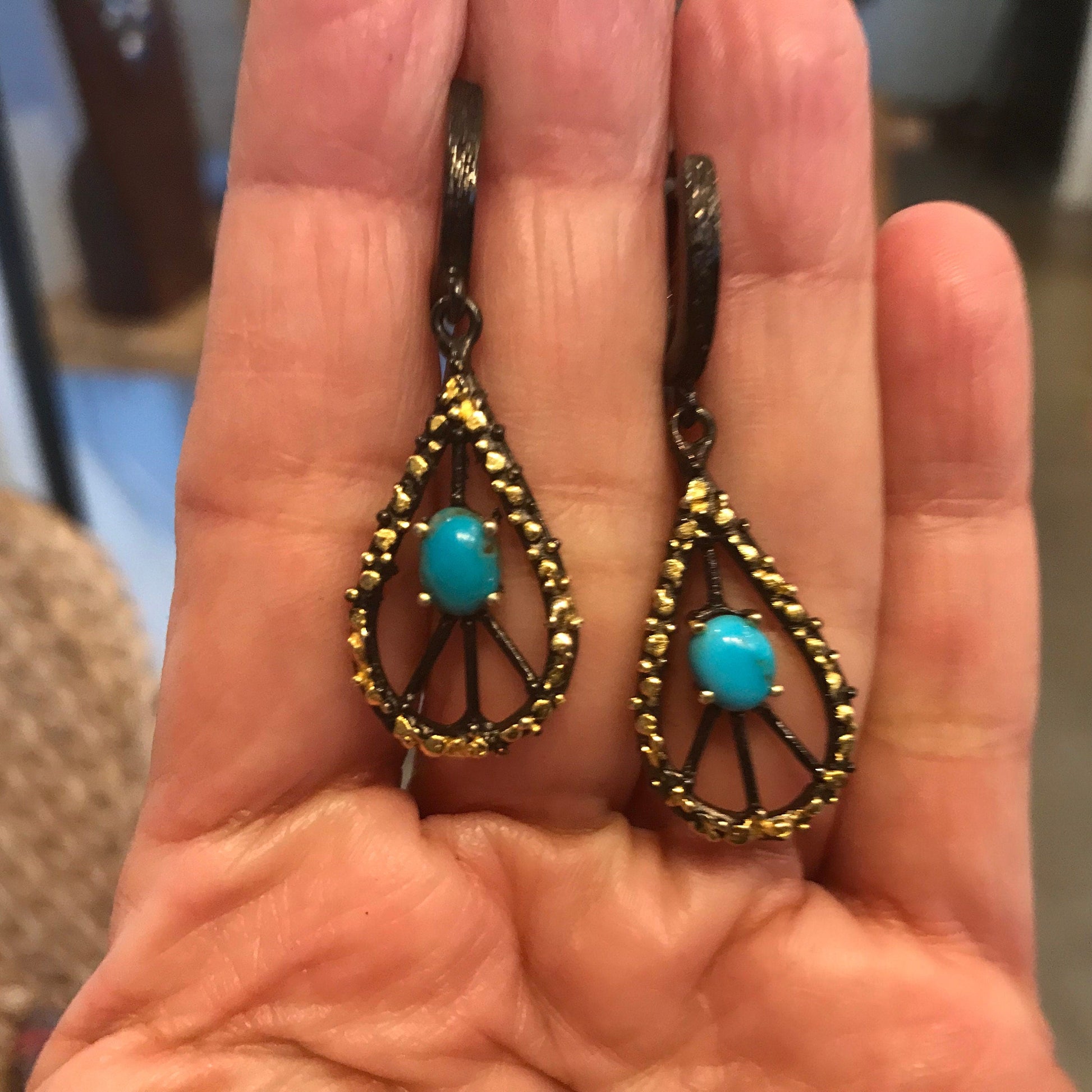 Sterling Silver natural turquoise Dangle earrings Colors Of Etnika