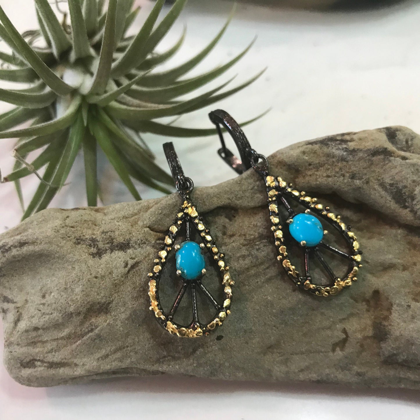 Sterling Silver natural turquoise Dangle earrings Colors Of Etnika