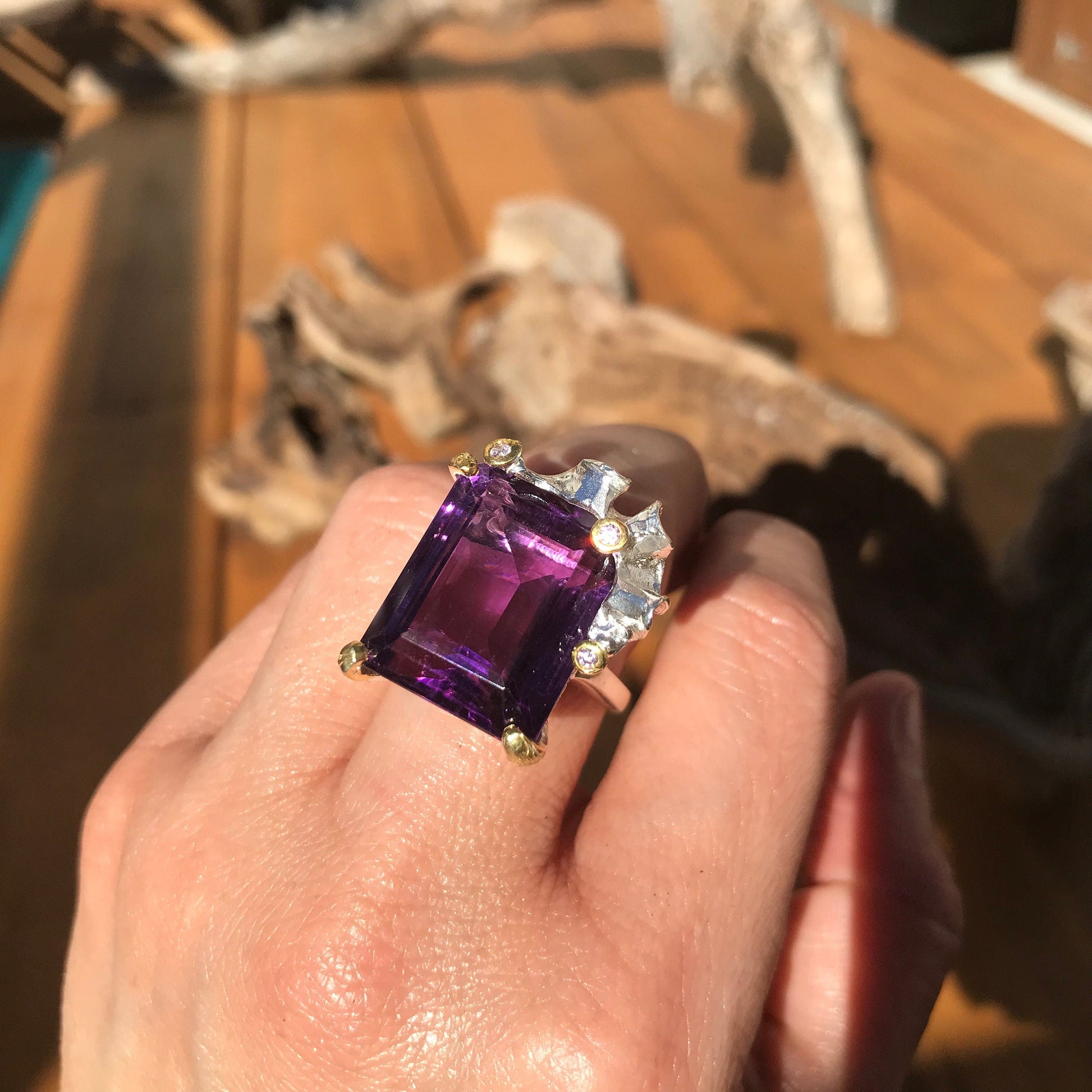 Sterling silver modernist amethyst ring 9 Colors Of Etnika