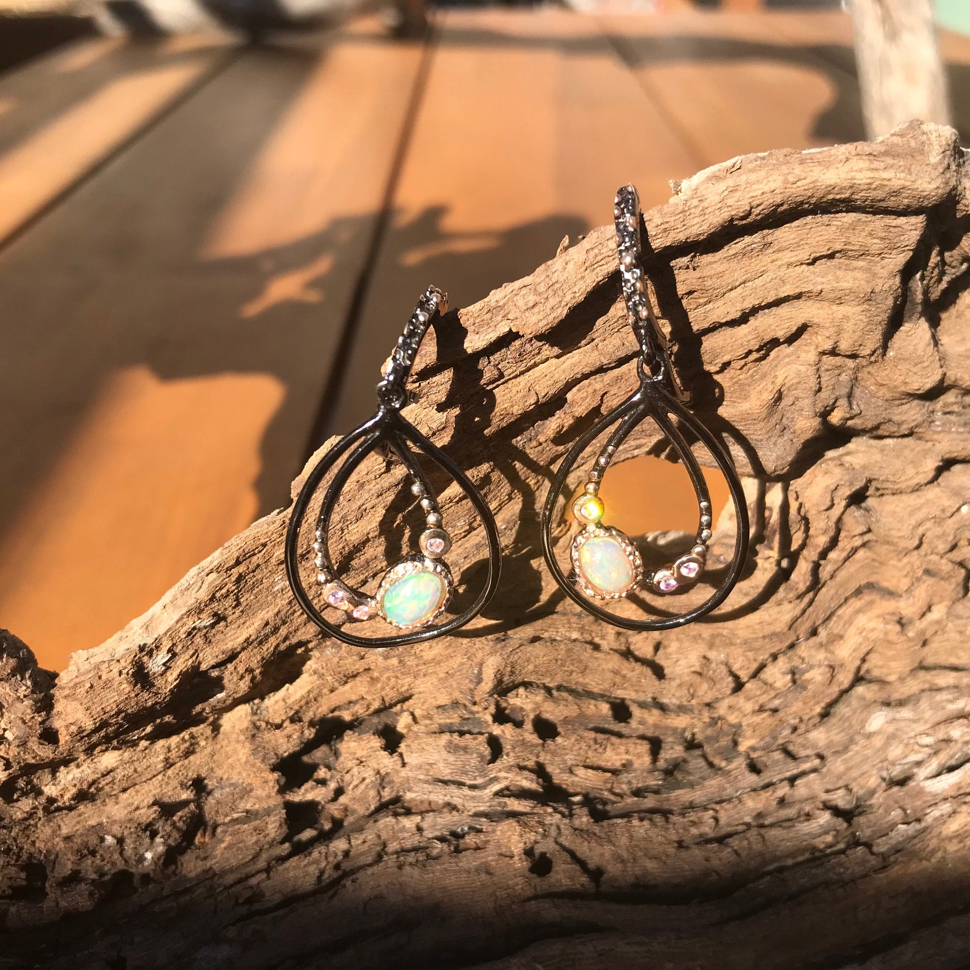 Sterling Silver Natural Fire opal dangle earrings Colors Of Etnika