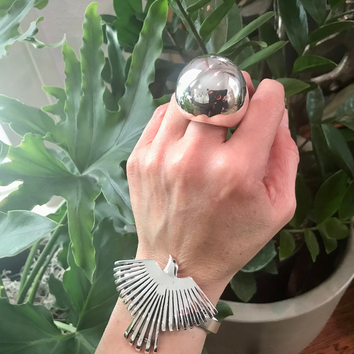 Sterling Silver Modernist Abstract oversize dome Statement Ring 7