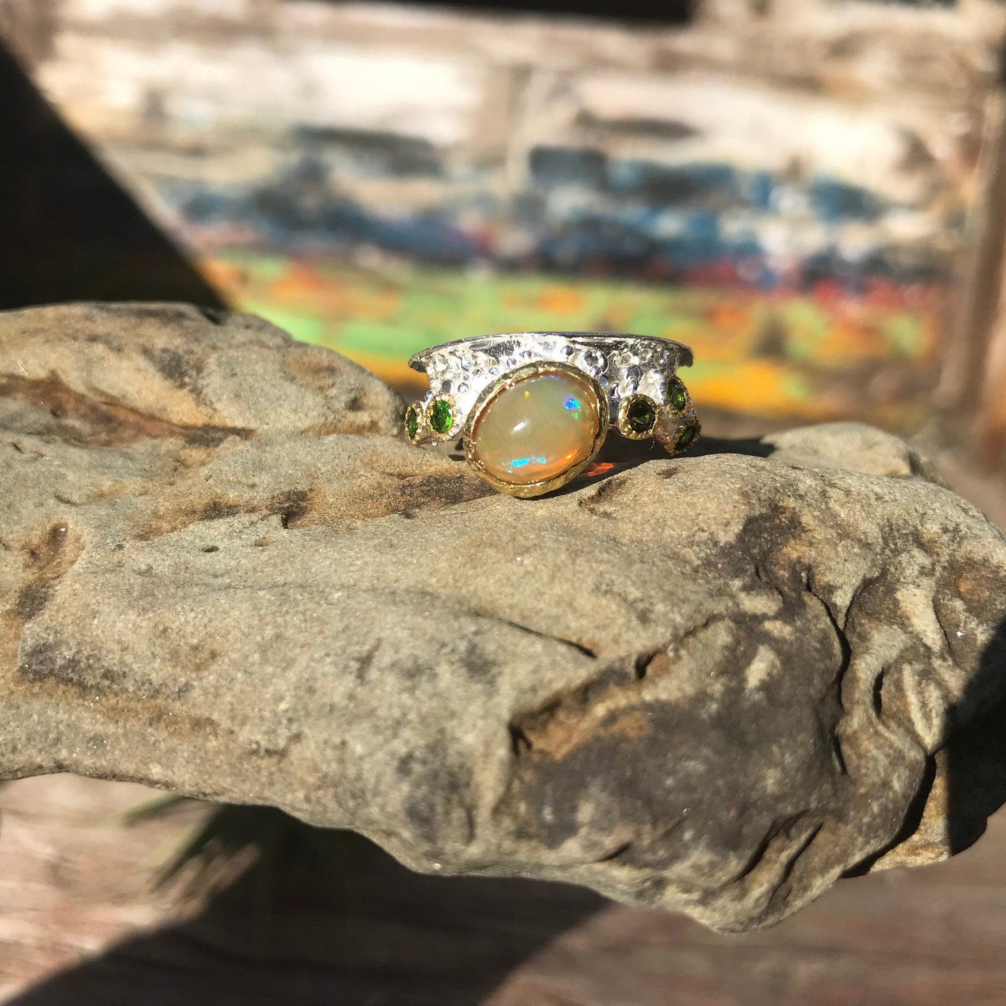 sterling silver Natural opal band ring 6.5 Colors Of Etnika
