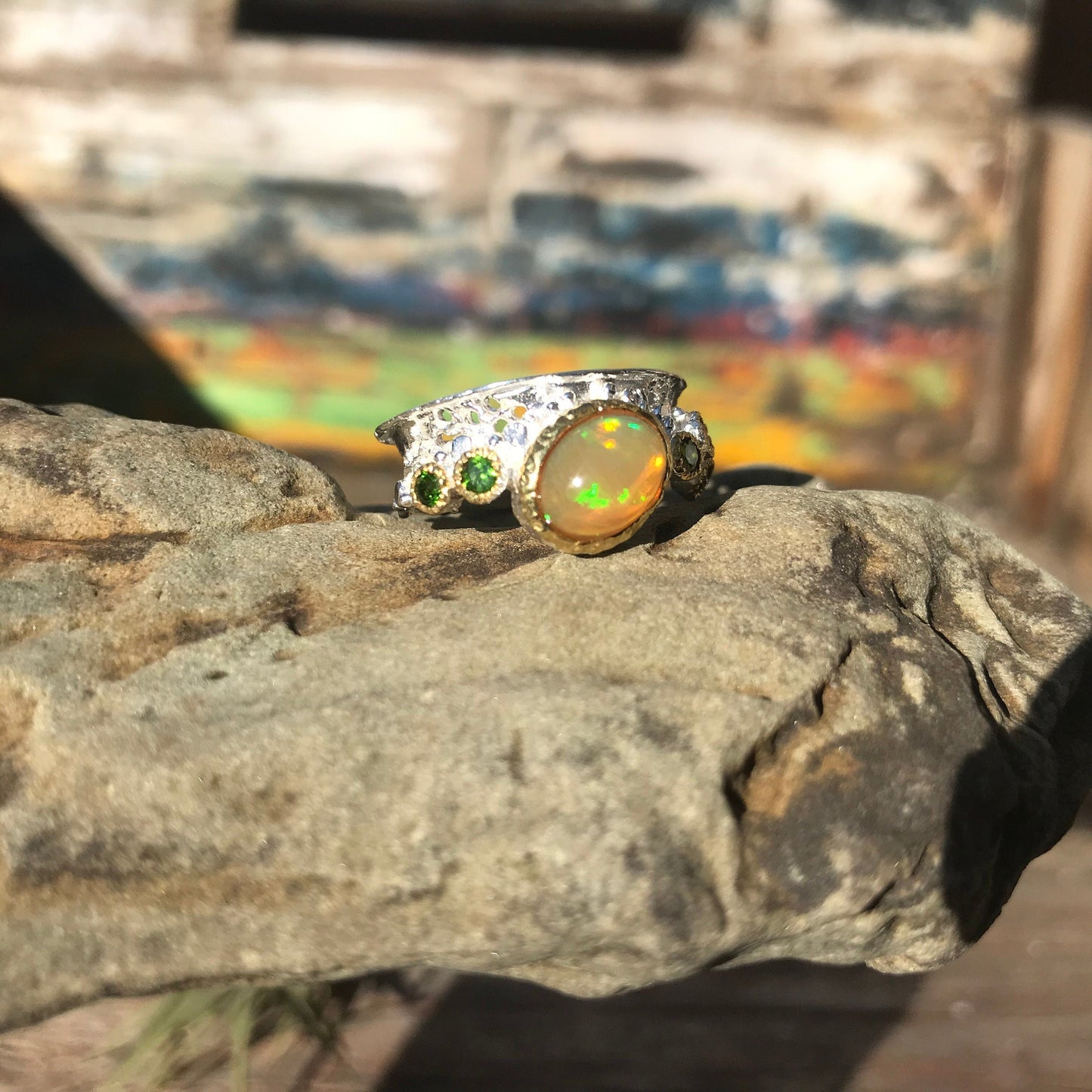 sterling silver Natural opal band ring 6.5 Colors Of Etnika