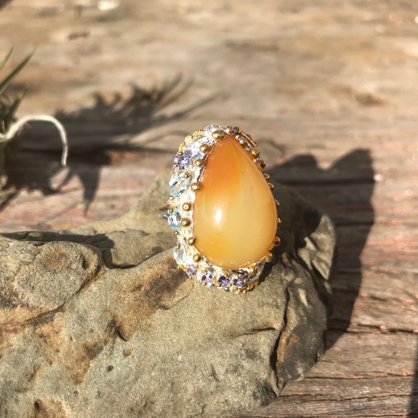 sterling silver Natural opal blue topaz ring 8.5 Colors Of Etnika