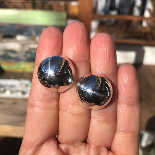 sterling silver polished modern large stud dome earrings