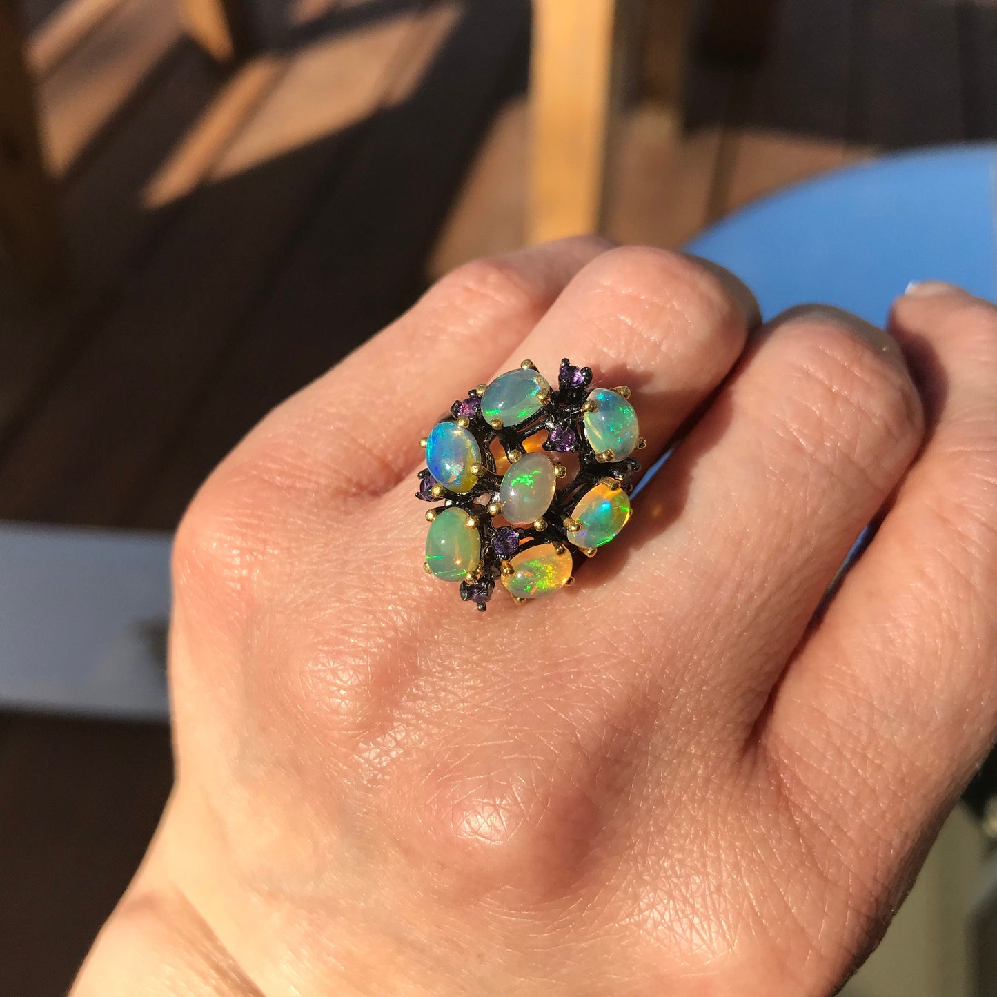 Sterling Silver  Natural Opal Amethyst ring 8.5 Colors Of Etnika