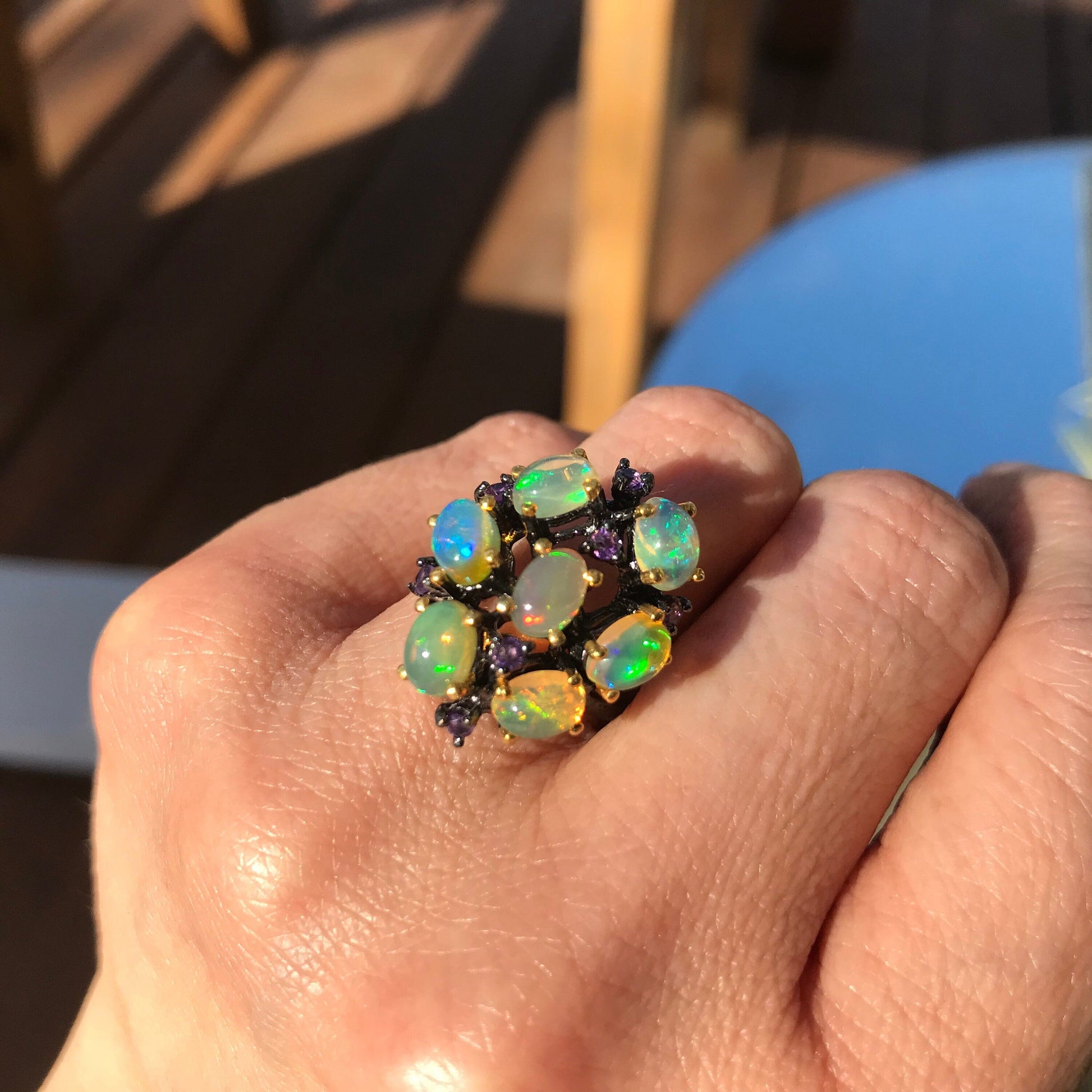 Sterling Silver  Natural Opal Amethyst ring 8.5 Colors Of Etnika