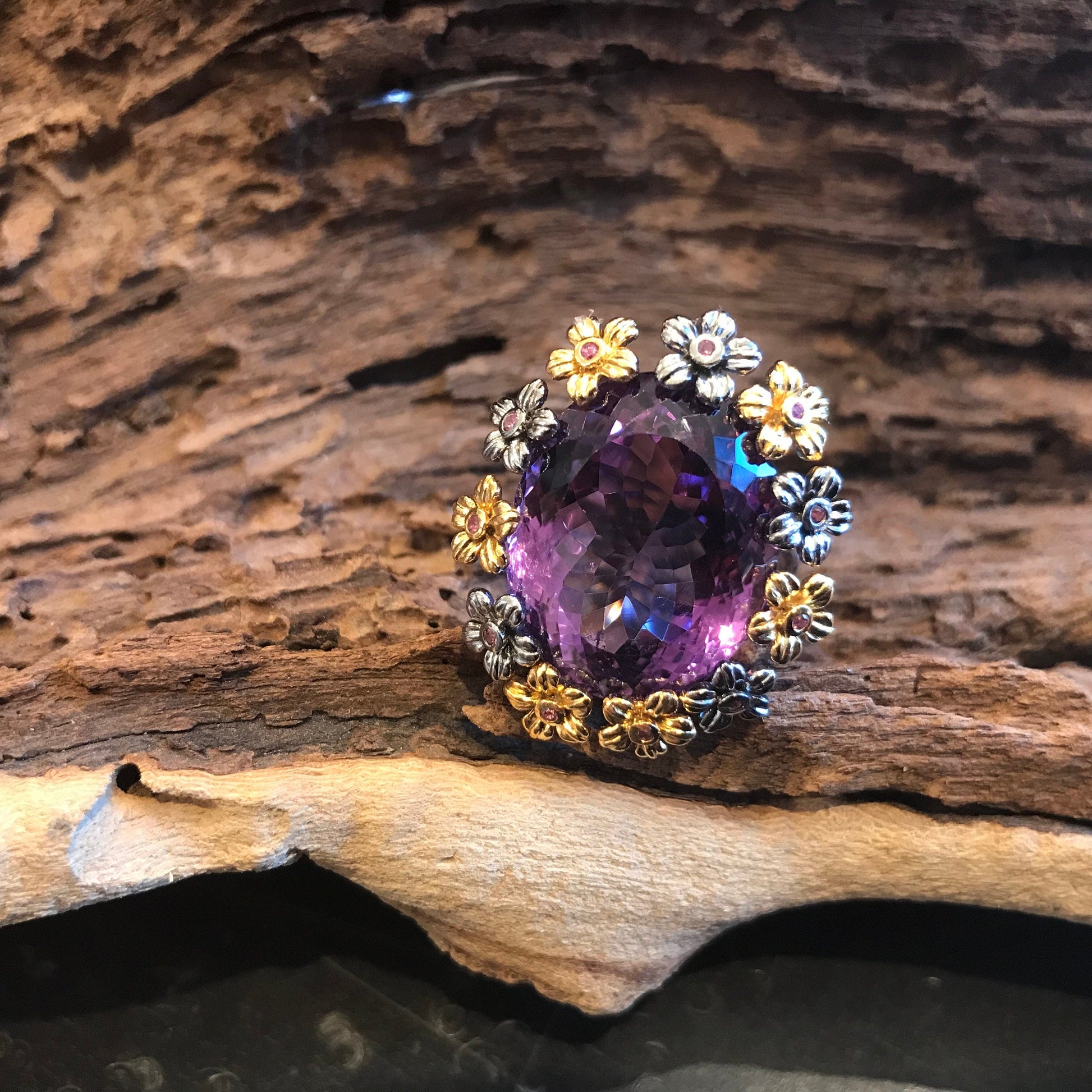 Sterling Silver Fancy Amethyst Garnet ring 8.5 Colors Of Etnika