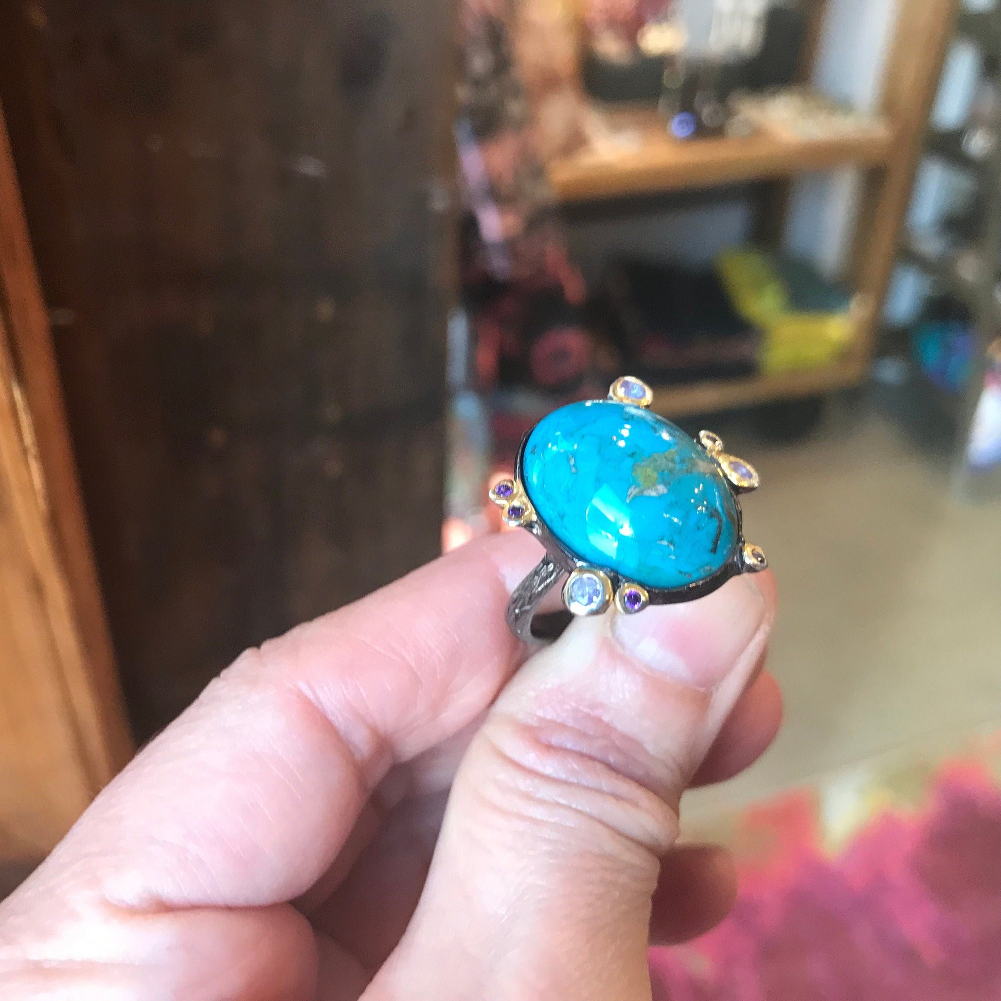 Sterling Silver Genuine Turquoise tanzanite  ring 9 Colors Of Etnika