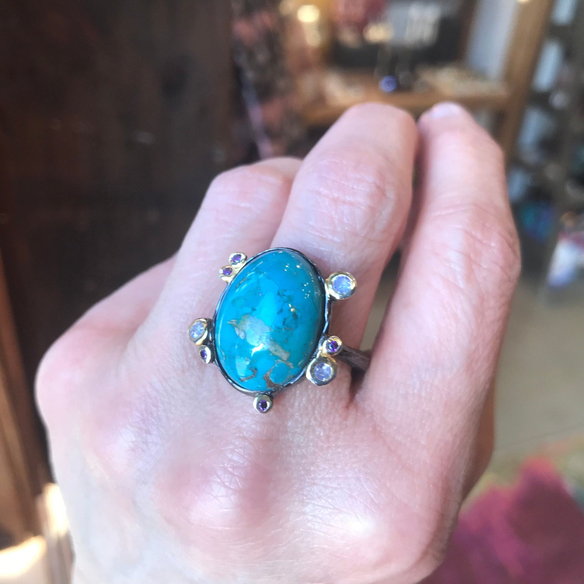 Sterling Silver Genuine Turquoise tanzanite  ring 9 Colors Of Etnika