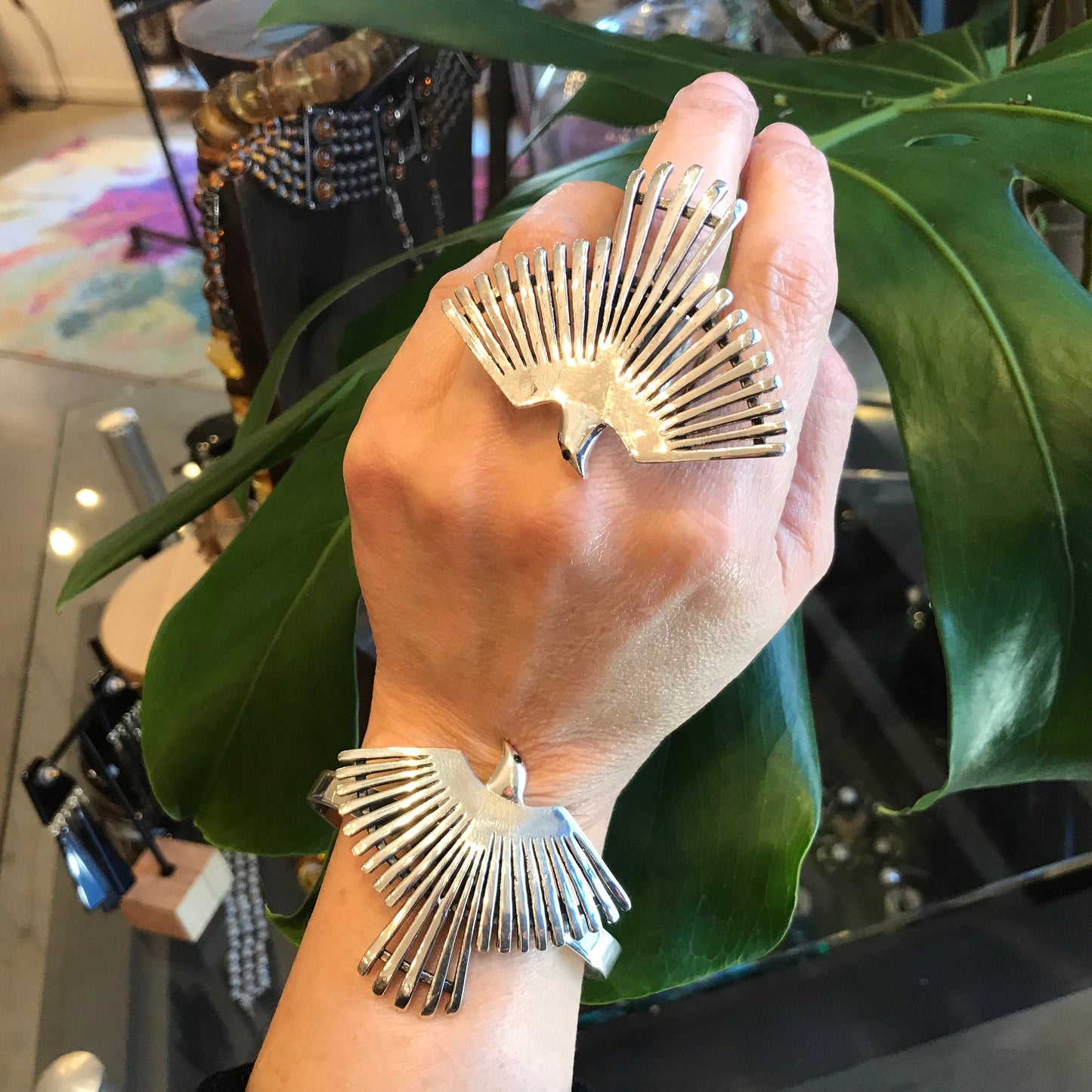 Sterling Statement huge phoenix bird wings  cuff ring