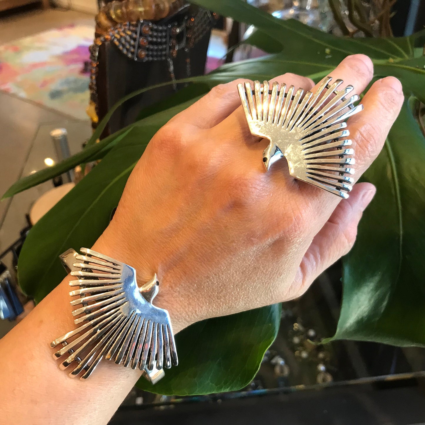Sterling Statement huge phoenix bird wings  cuff ring