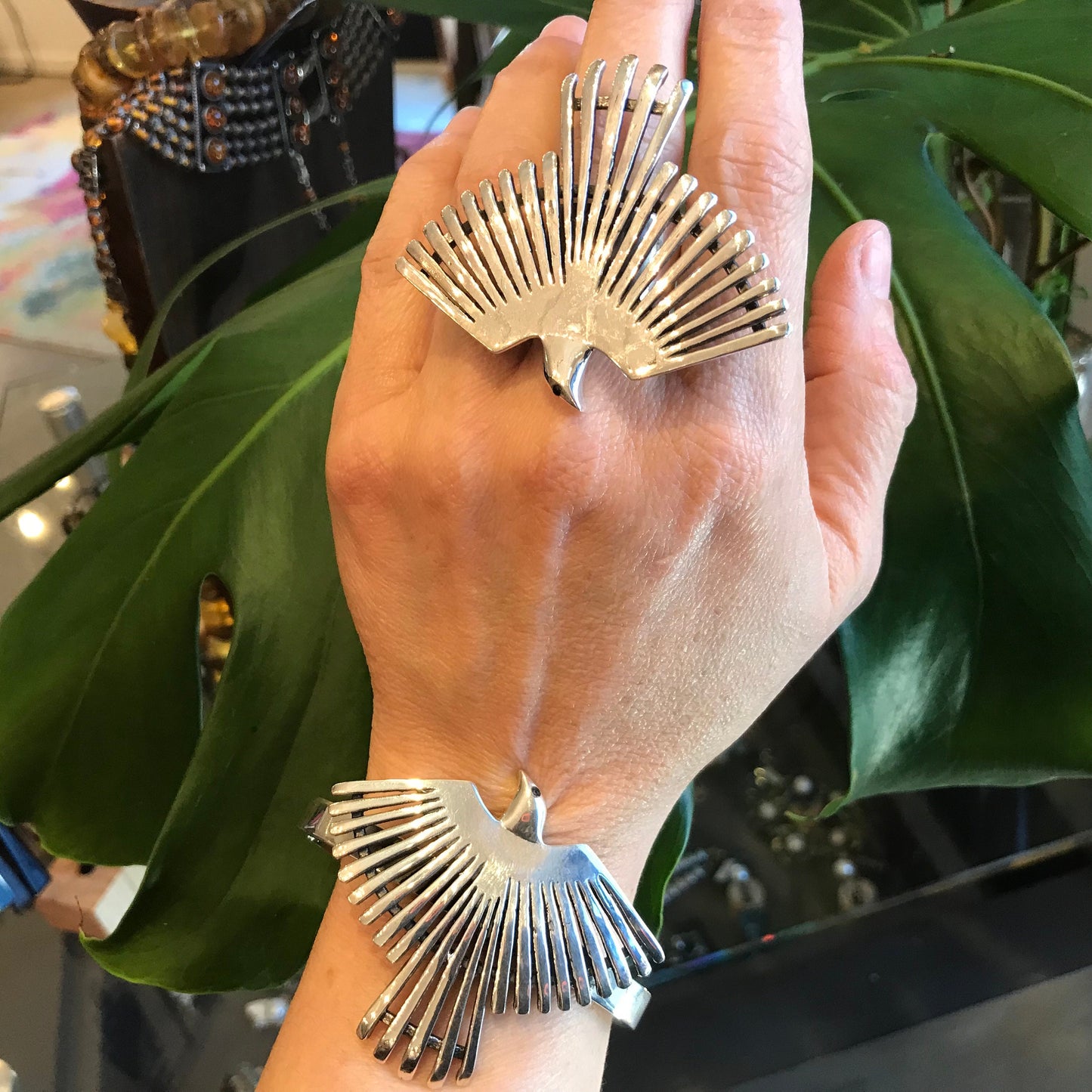 Sterling Statement huge phoenix bird wings  cuff ring