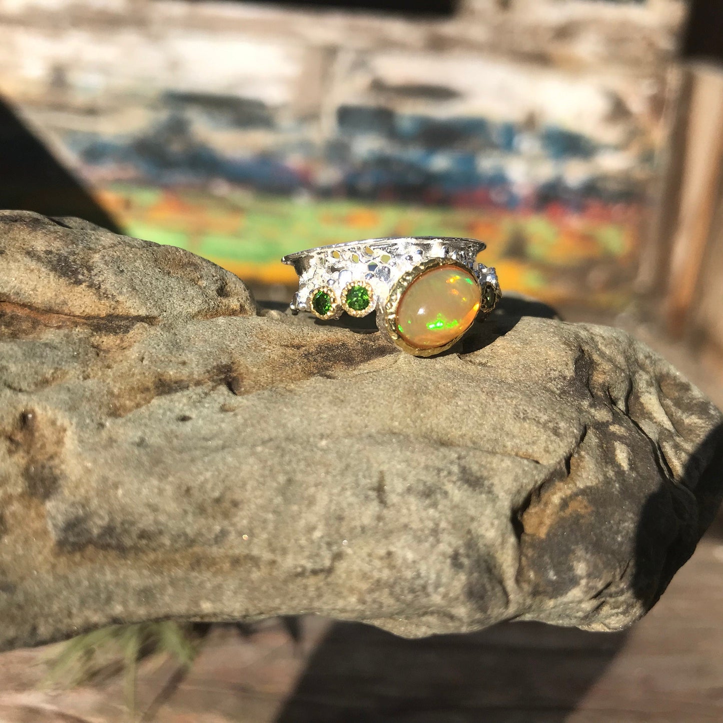 sterling silver Natural opal band ring 6.5 Colors Of Etnika